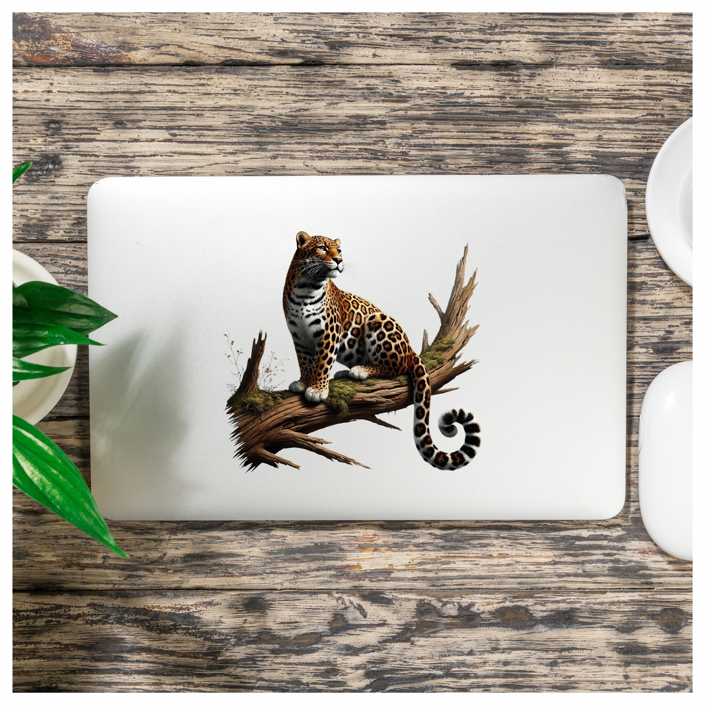 Golden Jaguar Sitting Alert On Branch Vinyl Sticker Decal