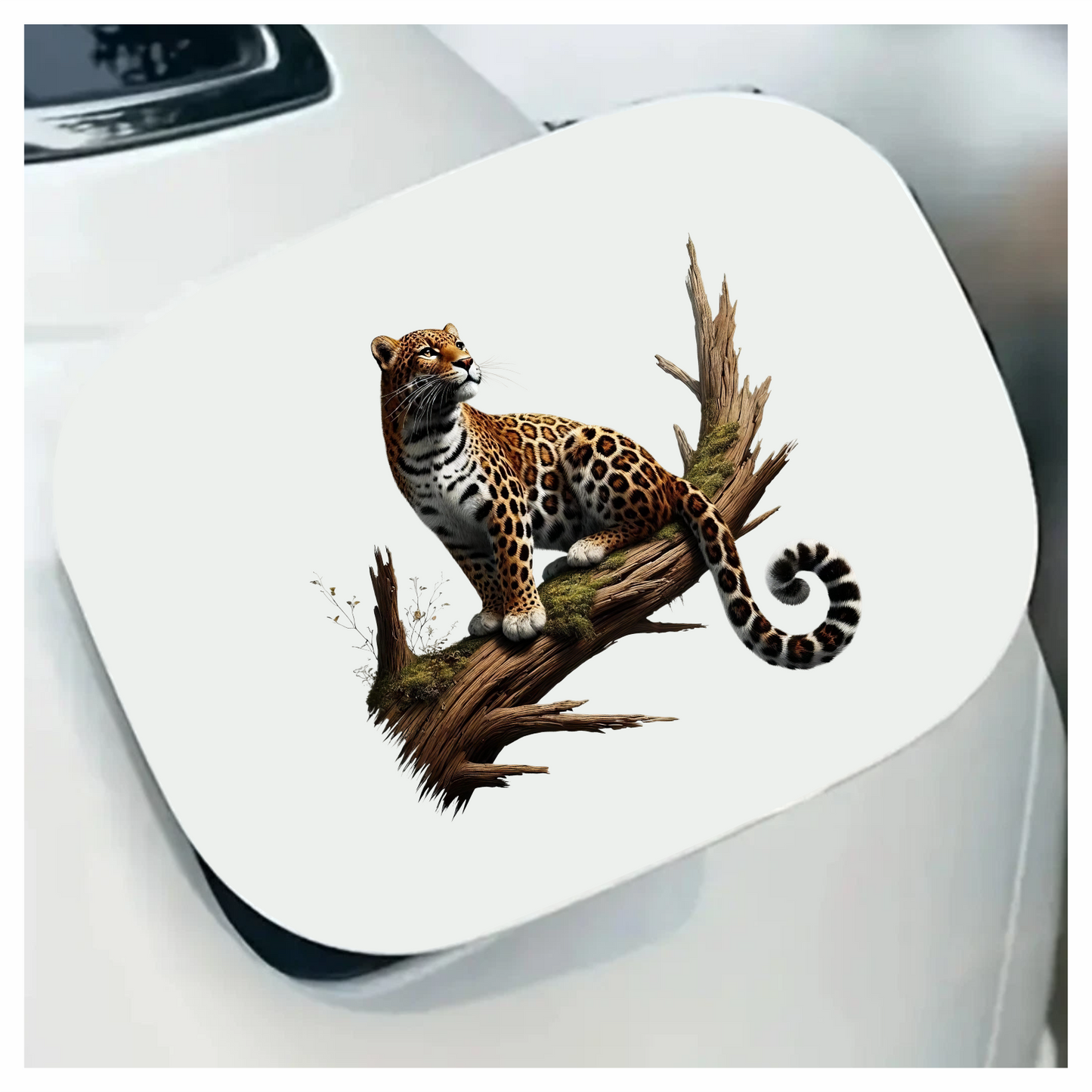 Golden Jaguar Sitting Alert On Branch Vinyl Sticker Decal
