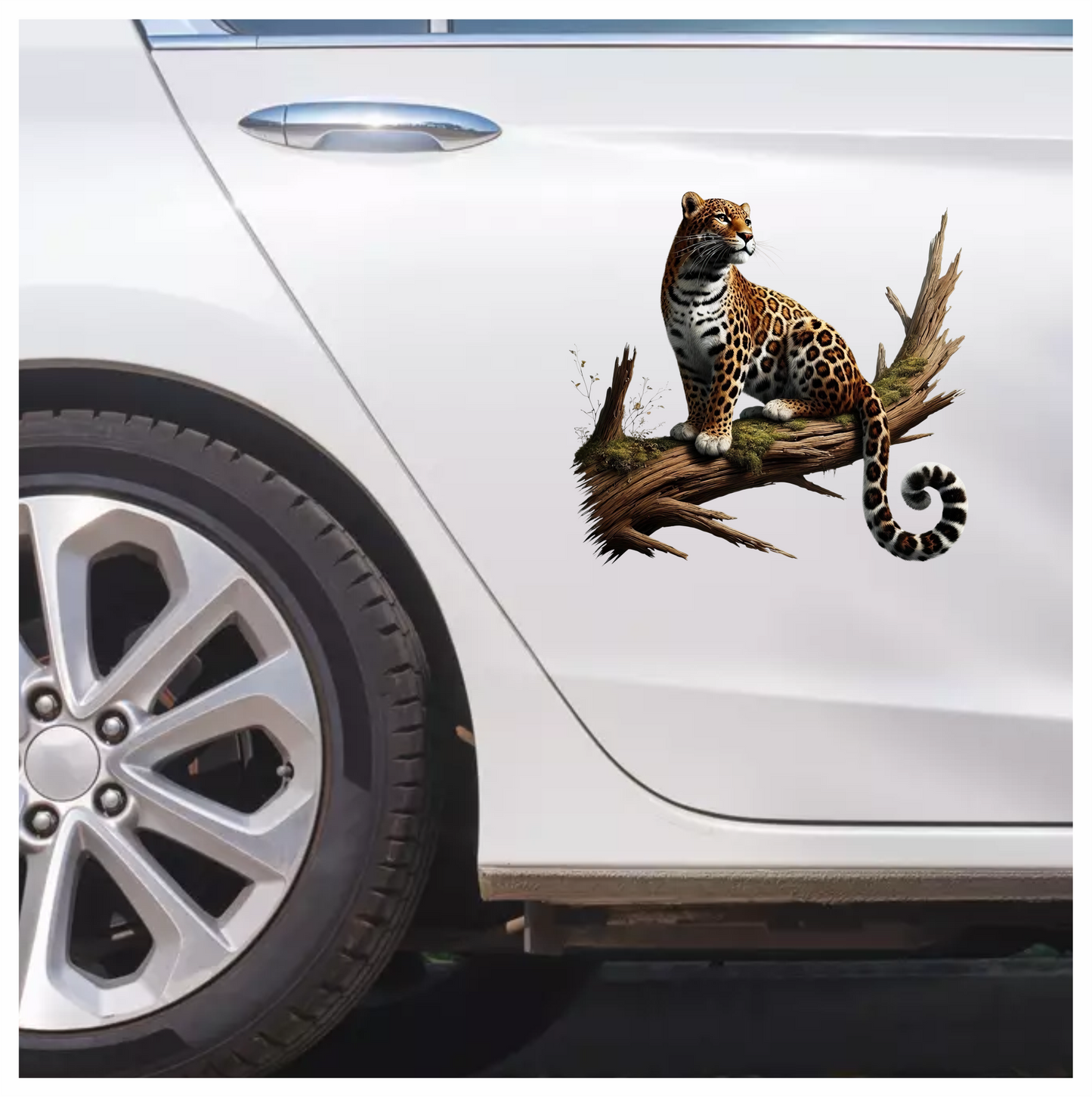 Golden Jaguar Sitting Alert On Branch Vinyl Sticker Decal