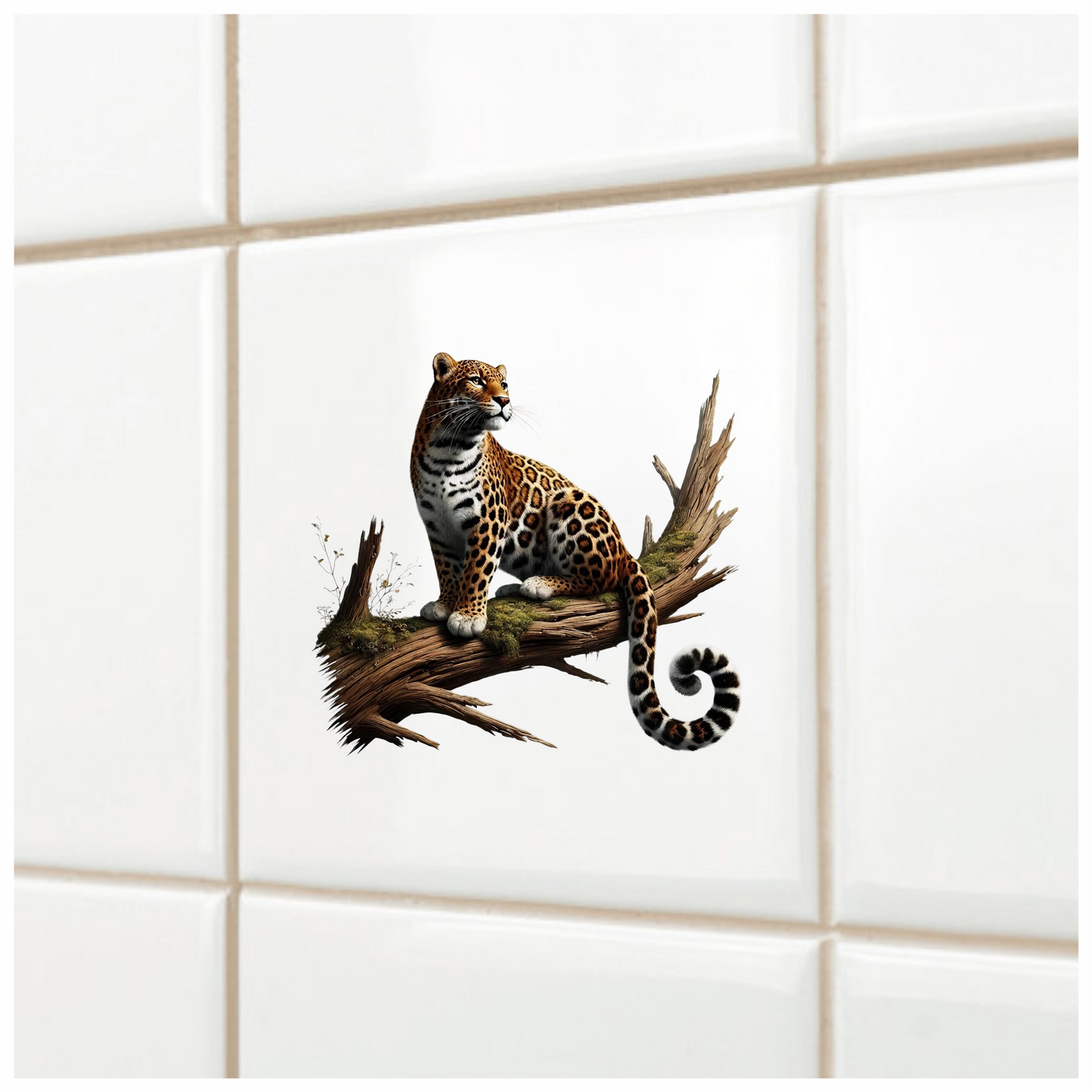 Golden Jaguar Sitting Alert On Branch Vinyl Sticker Decal