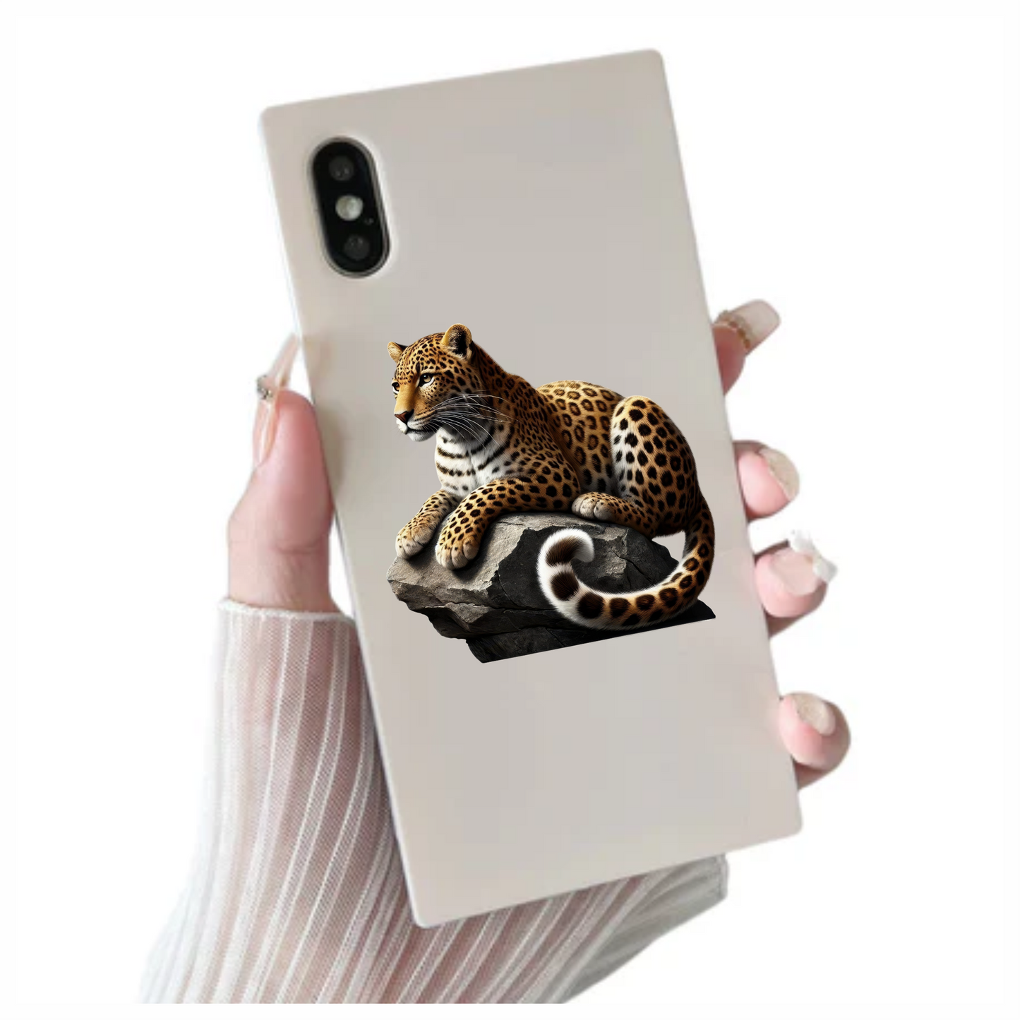 Golden Leopard Resting Calm On Rock Vinyl Sticker Decal