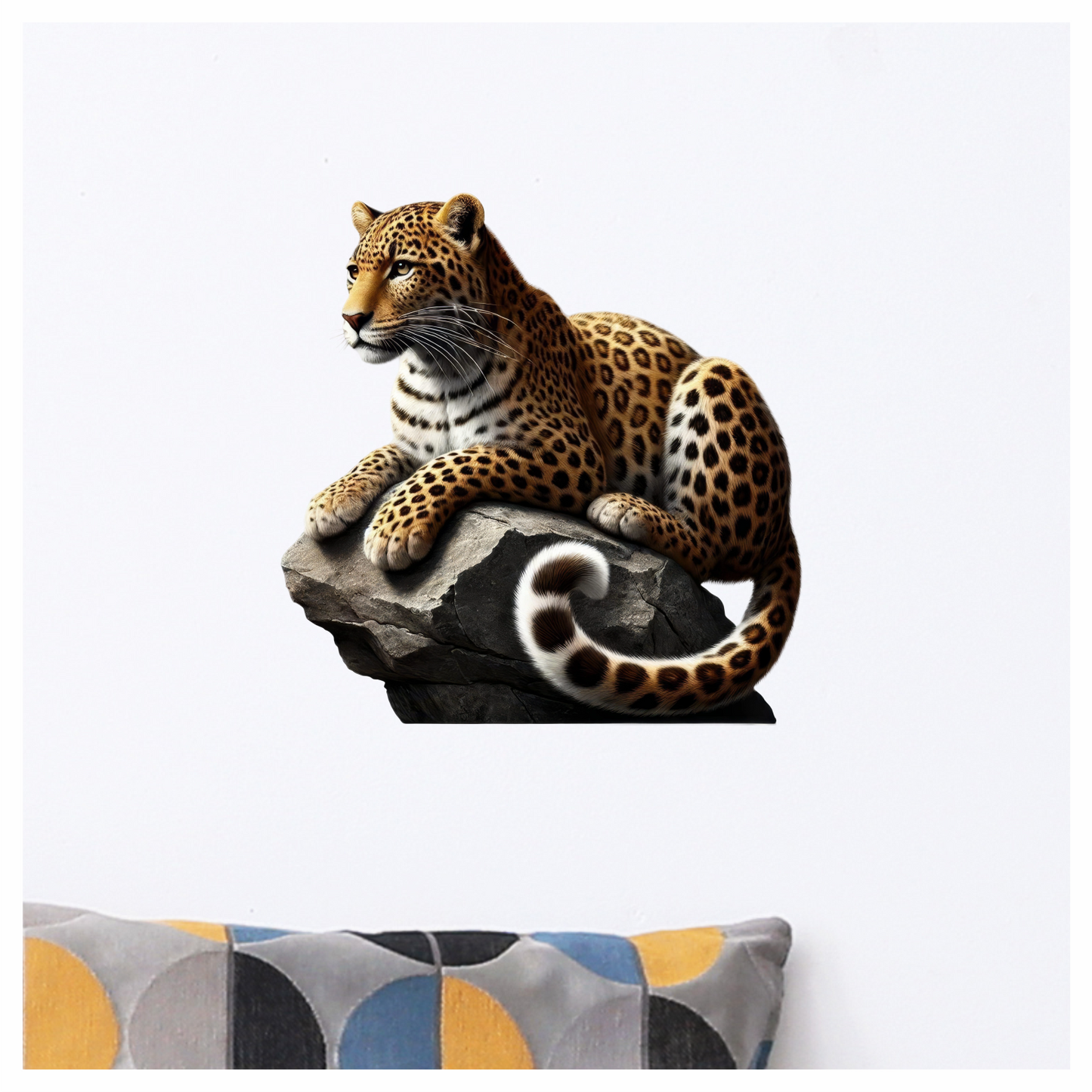 Golden Leopard Resting Calm On Rock Vinyl Sticker Decal