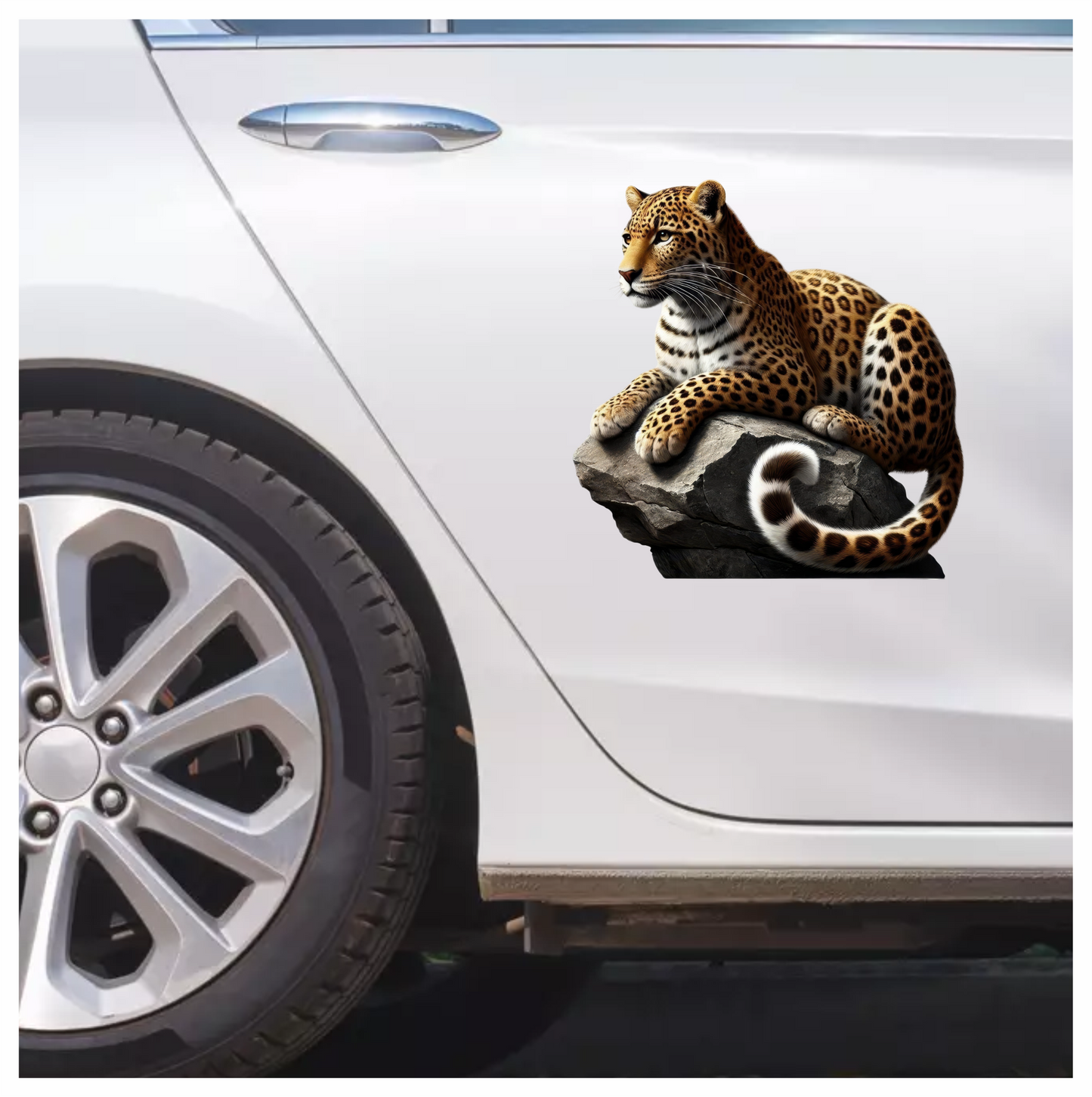 Golden Leopard Resting Calm On Rock Vinyl Sticker Decal