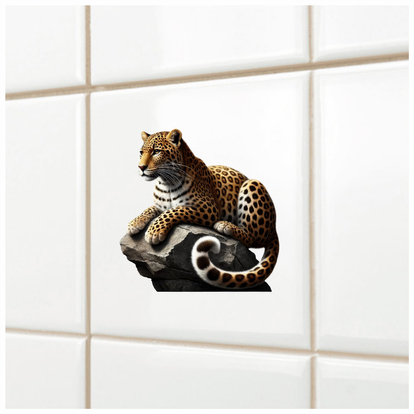 Golden Leopard Resting Calm On Rock Vinyl Sticker Decal