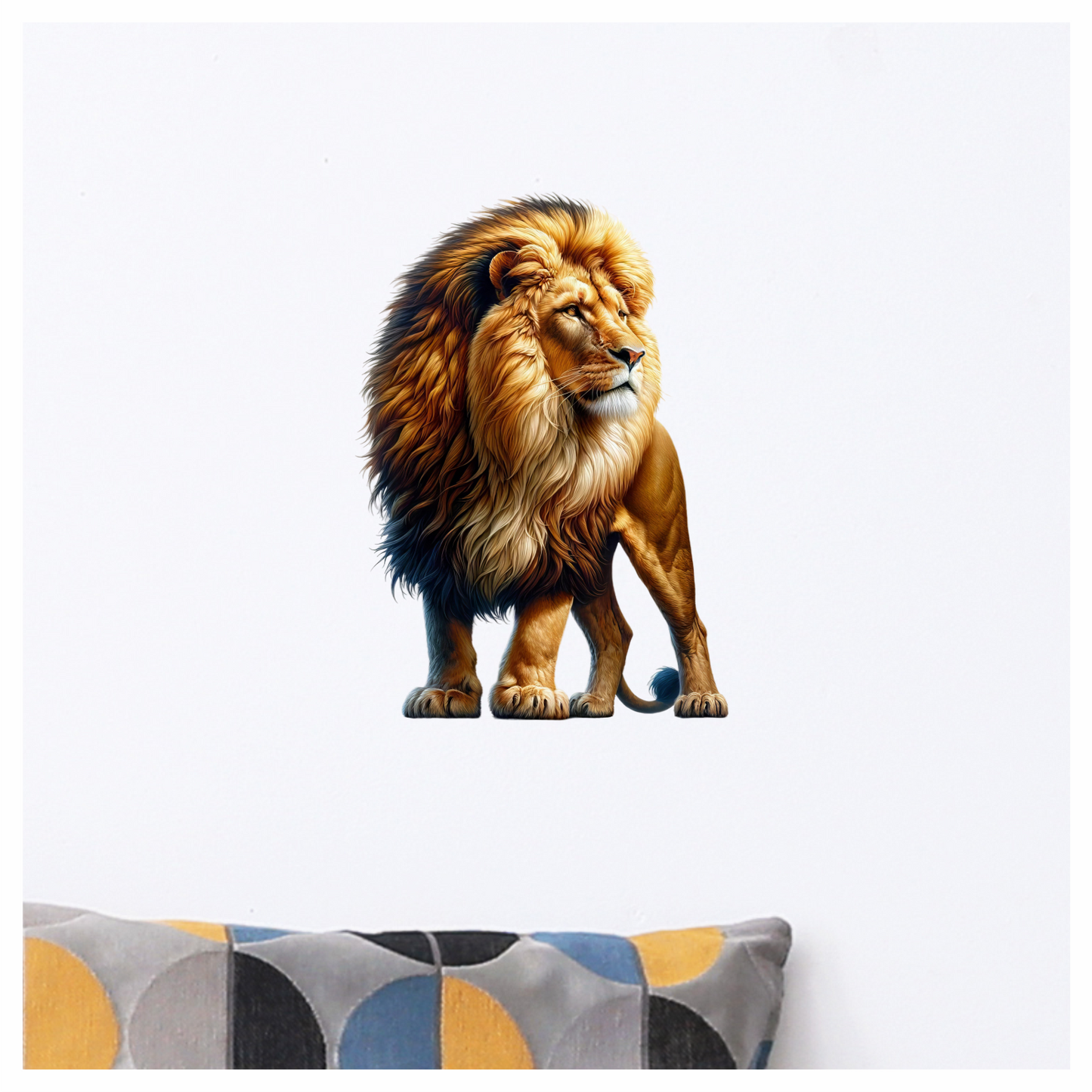 Golden Lion Standing Proud With Mane Vinyl Sticker Decal