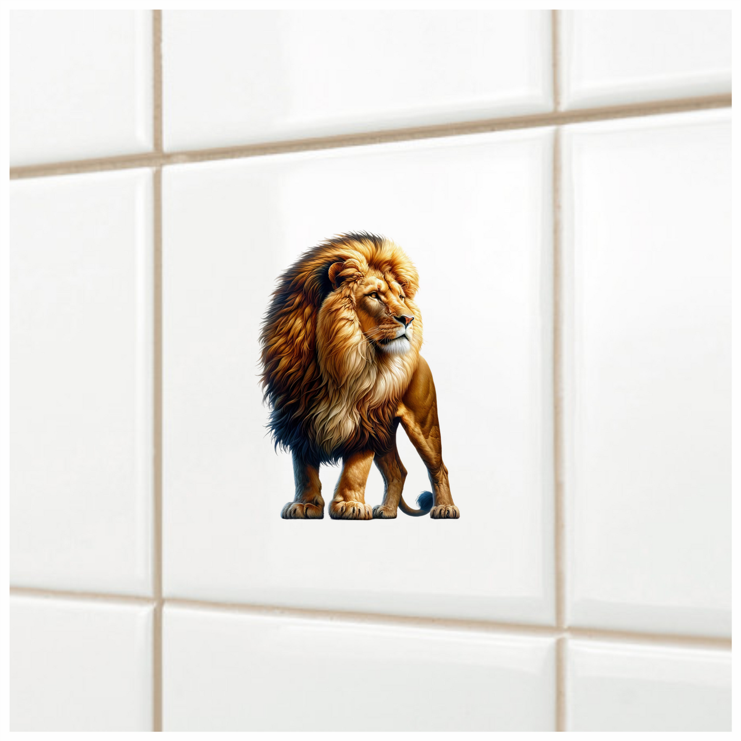 Golden Lion Standing Proud With Mane Vinyl Sticker Decal