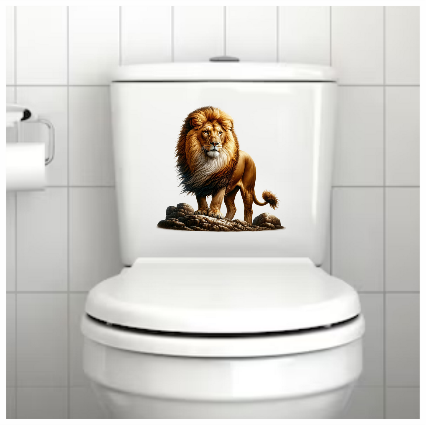 Golden Lion Standing Strong On Rocks Vinyl Sticker Decal