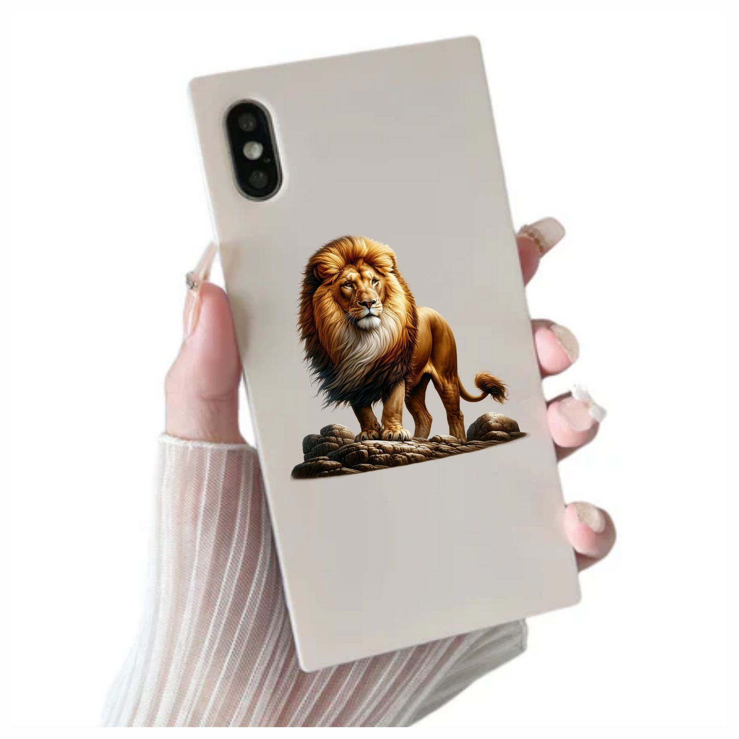 Golden Lion Standing Strong On Rocks Vinyl Sticker Decal