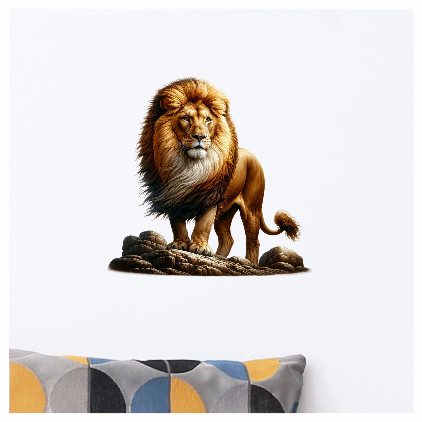 Golden Lion Standing Strong On Rocks Vinyl Sticker Decal