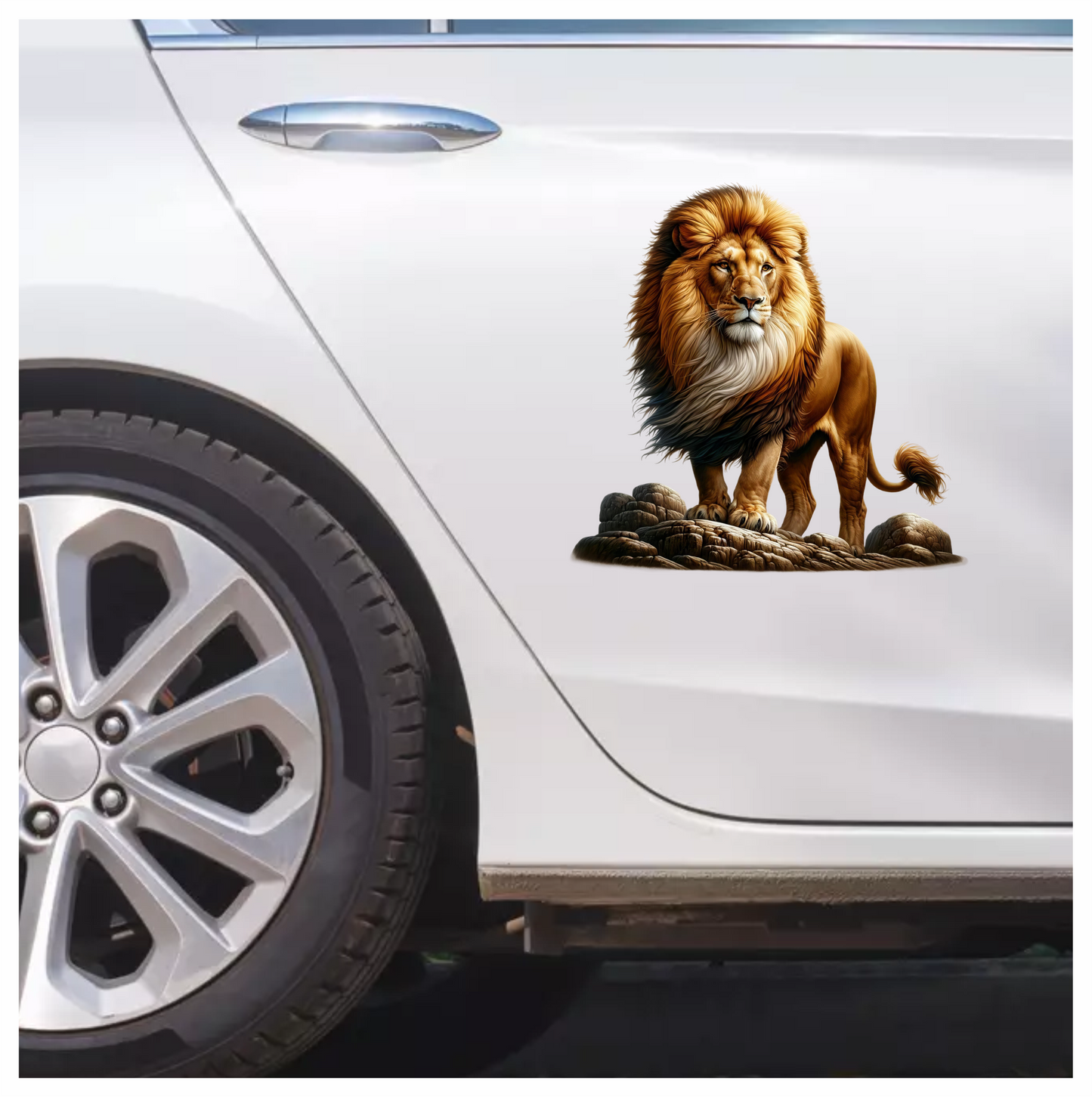 Golden Lion Standing Strong On Rocks Vinyl Sticker Decal