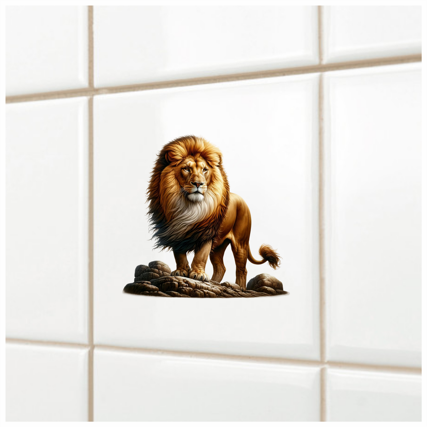 Golden Lion Standing Strong On Rocks Vinyl Sticker Decal