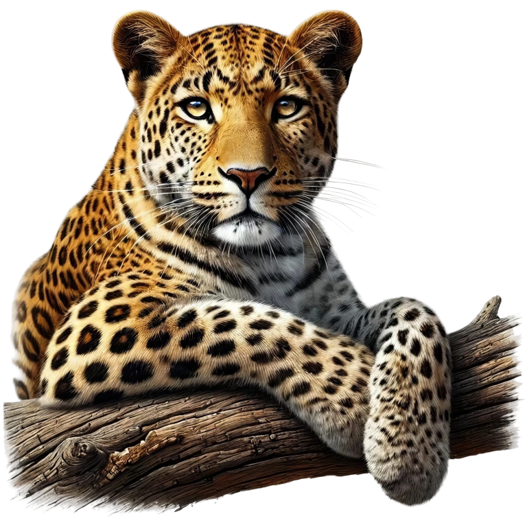 Golden Leopard Resting On Wooden Log Vinyl Sticker Decal