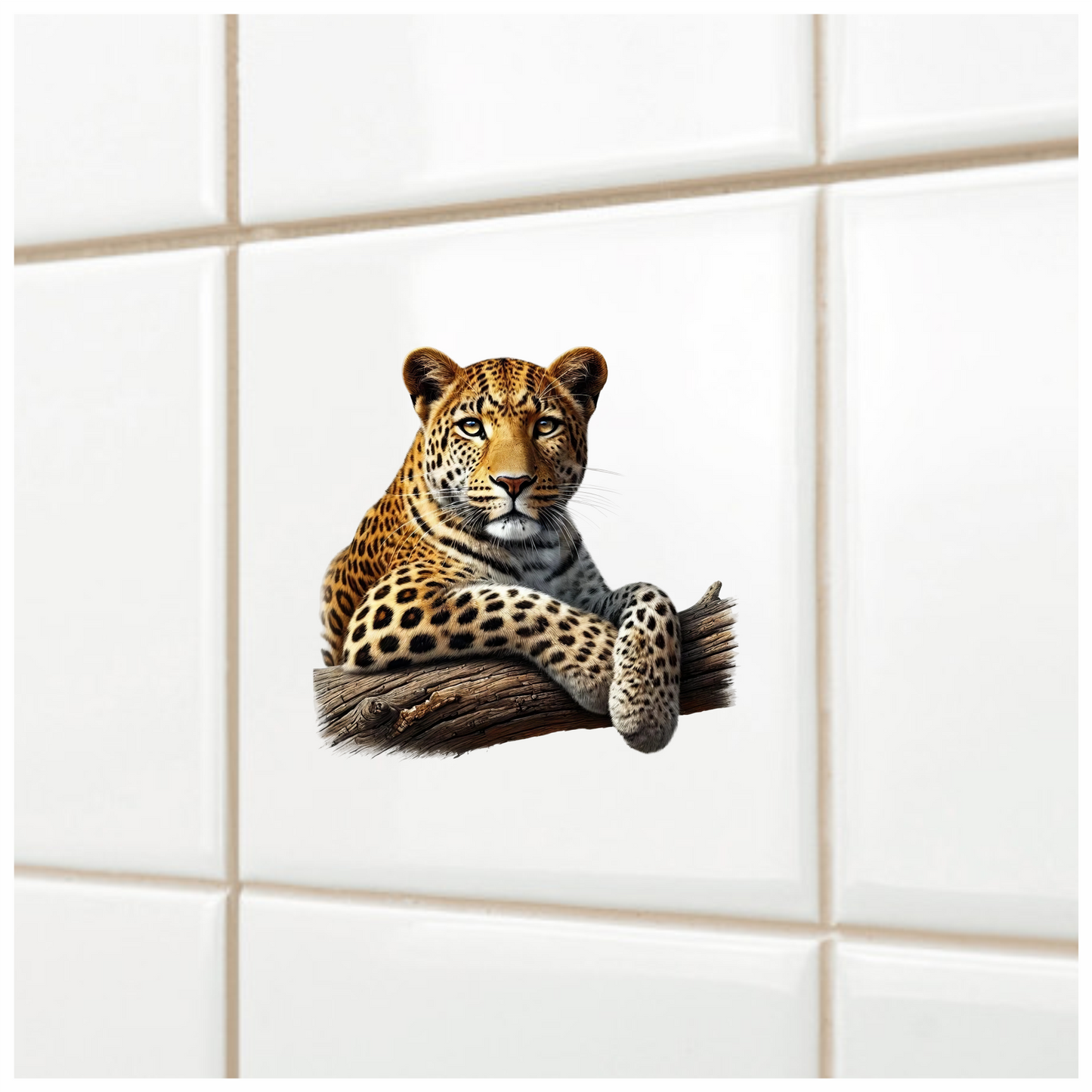 Golden Leopard Resting On Wooden Log Vinyl Sticker Decal