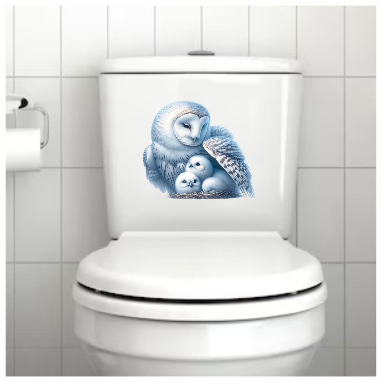 White Owl Nest With Three Chicks Vinyl Sticker Decal
