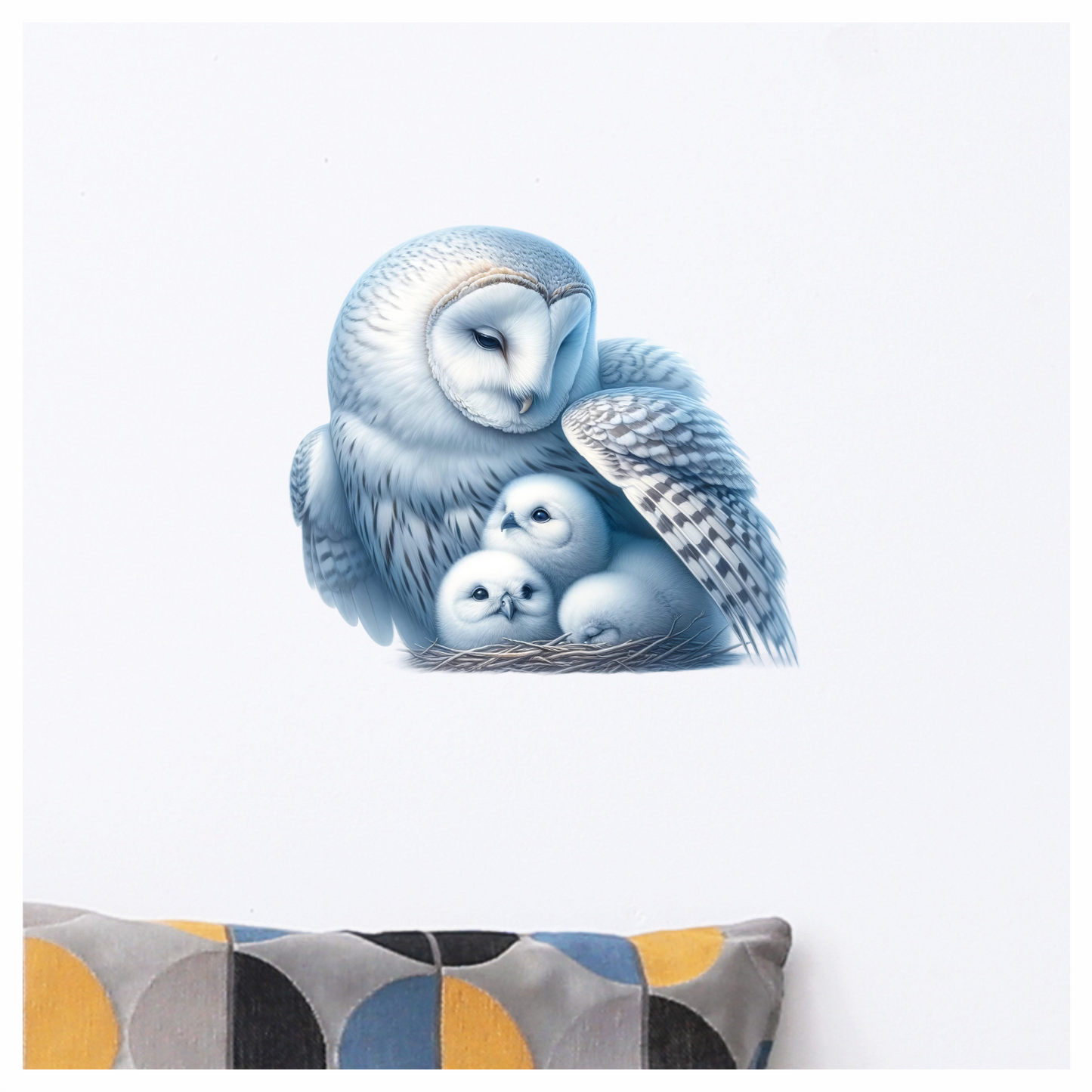 White Owl Nest With Three Chicks Vinyl Sticker Decal