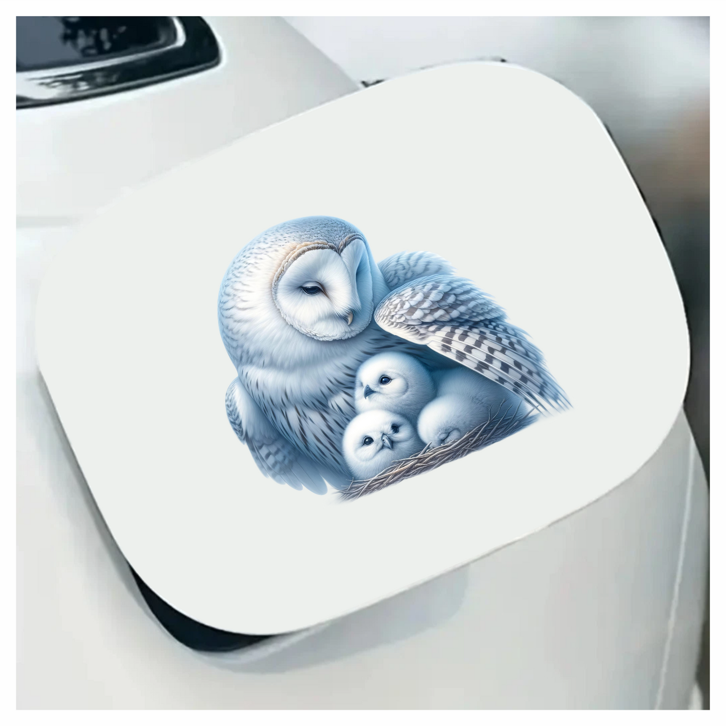 White Owl Nest With Three Chicks Vinyl Sticker Decal