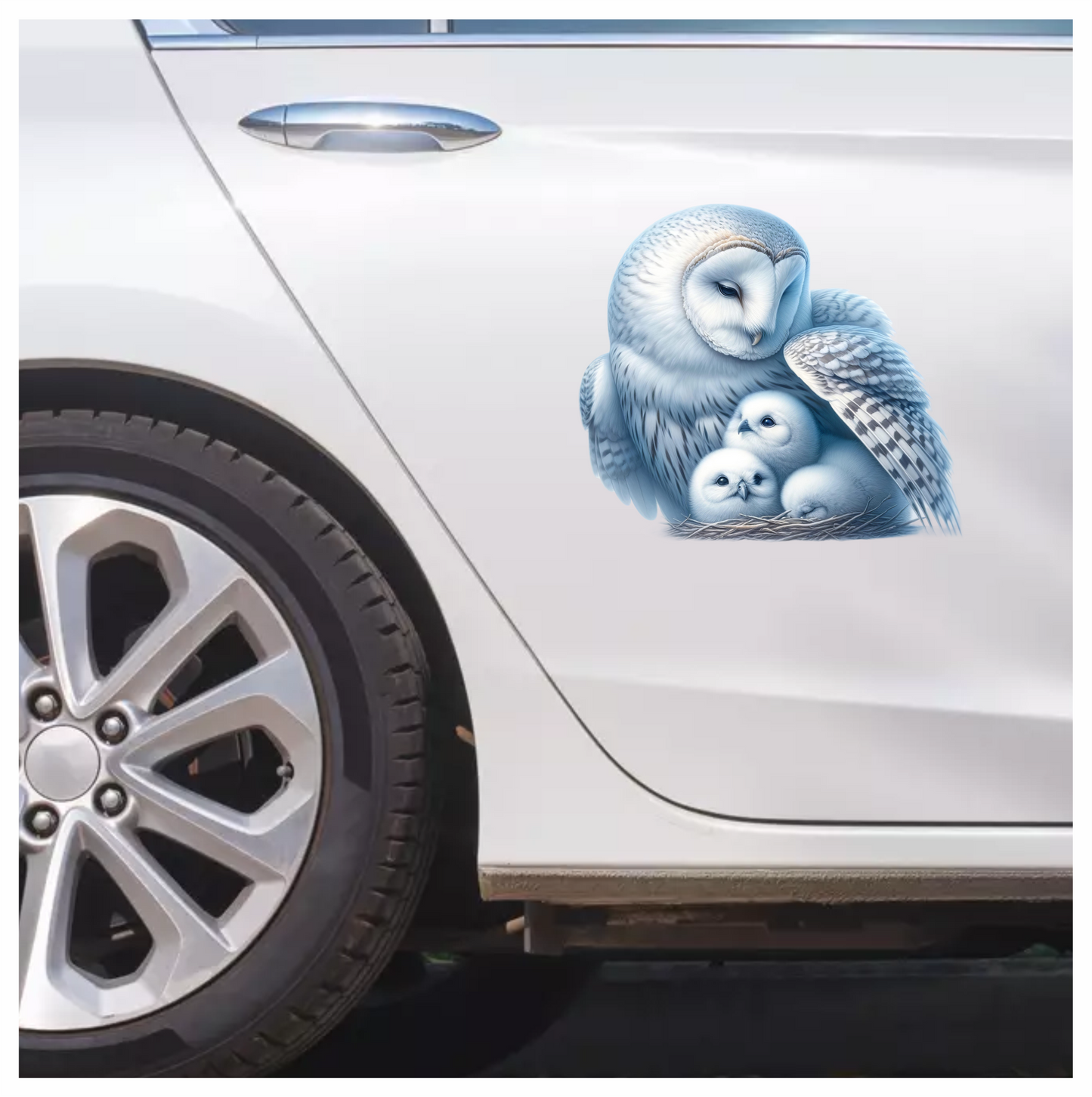White Owl Nest With Three Chicks Vinyl Sticker Decal