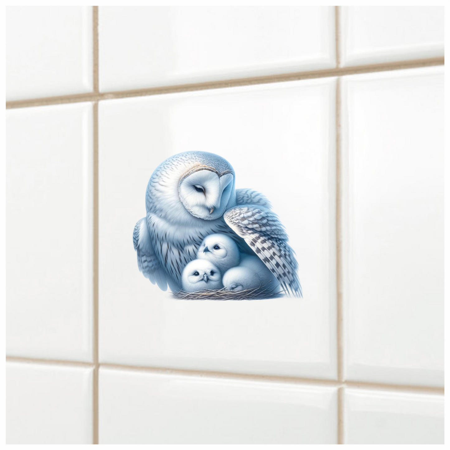 White Owl Nest With Three Chicks Vinyl Sticker Decal