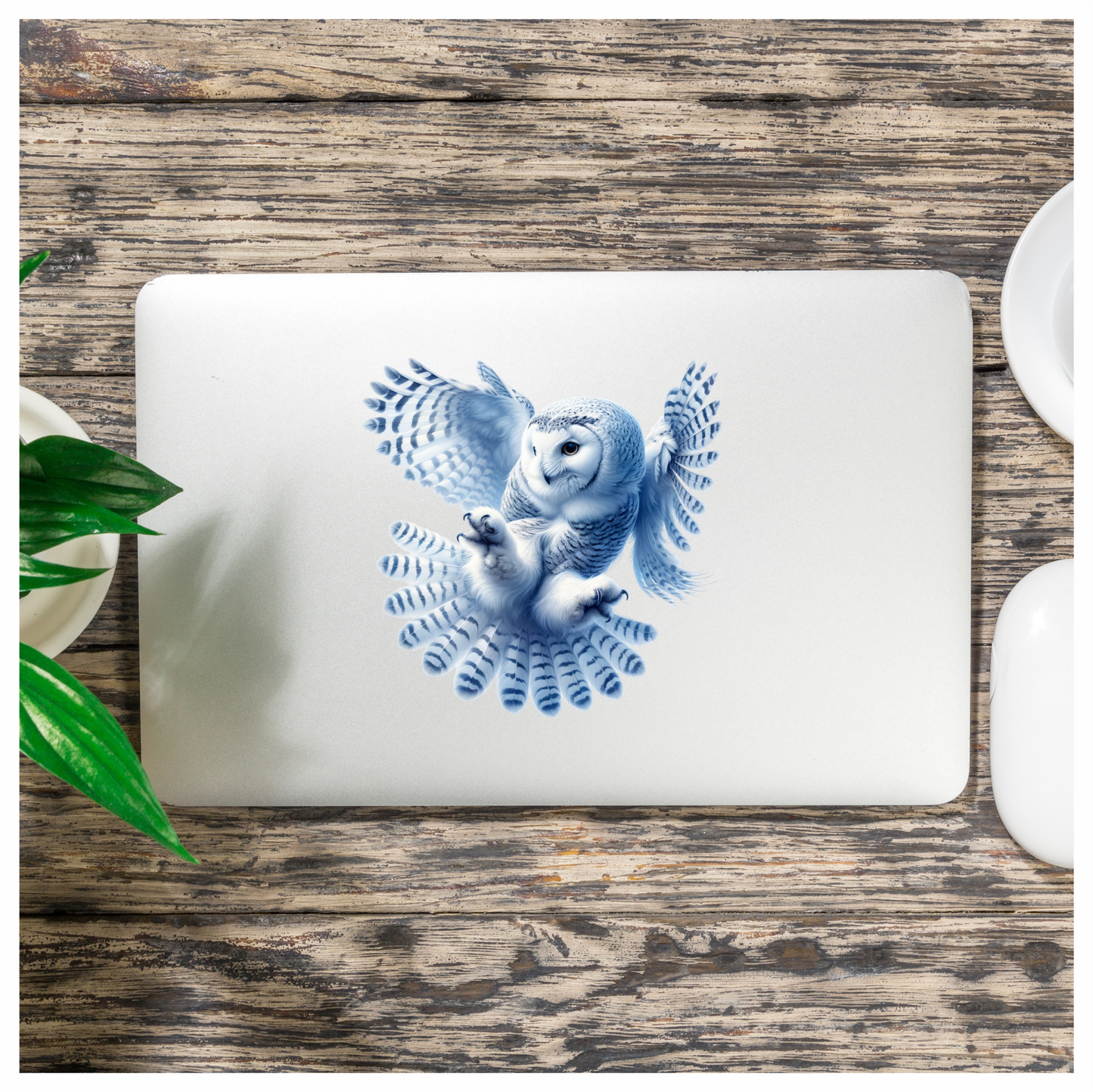 White Owl Flying With Open Feathers Vinyl Sticker Decal
