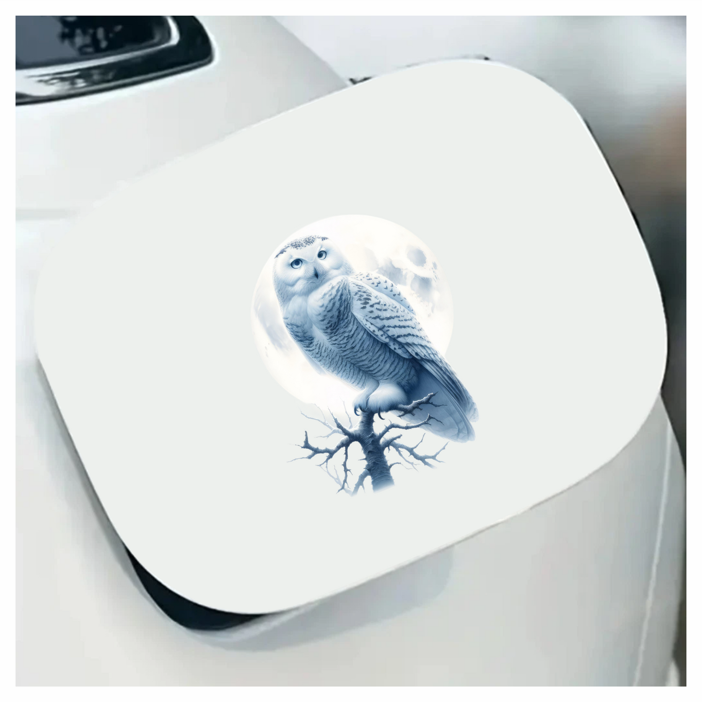 White Owl Perched With Full Moon Vinyl Sticker Decal