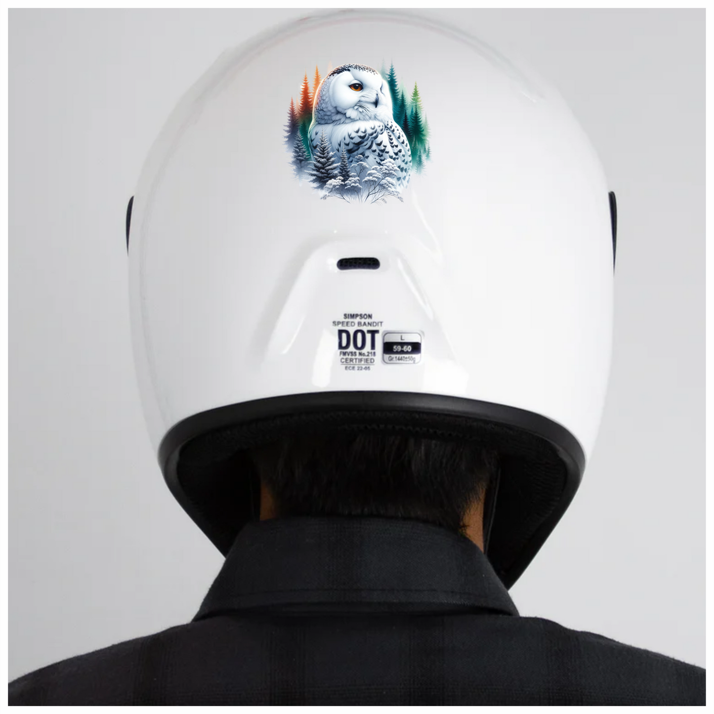 White Owl Sitting Among Winter Trees Vinyl Sticker Decal