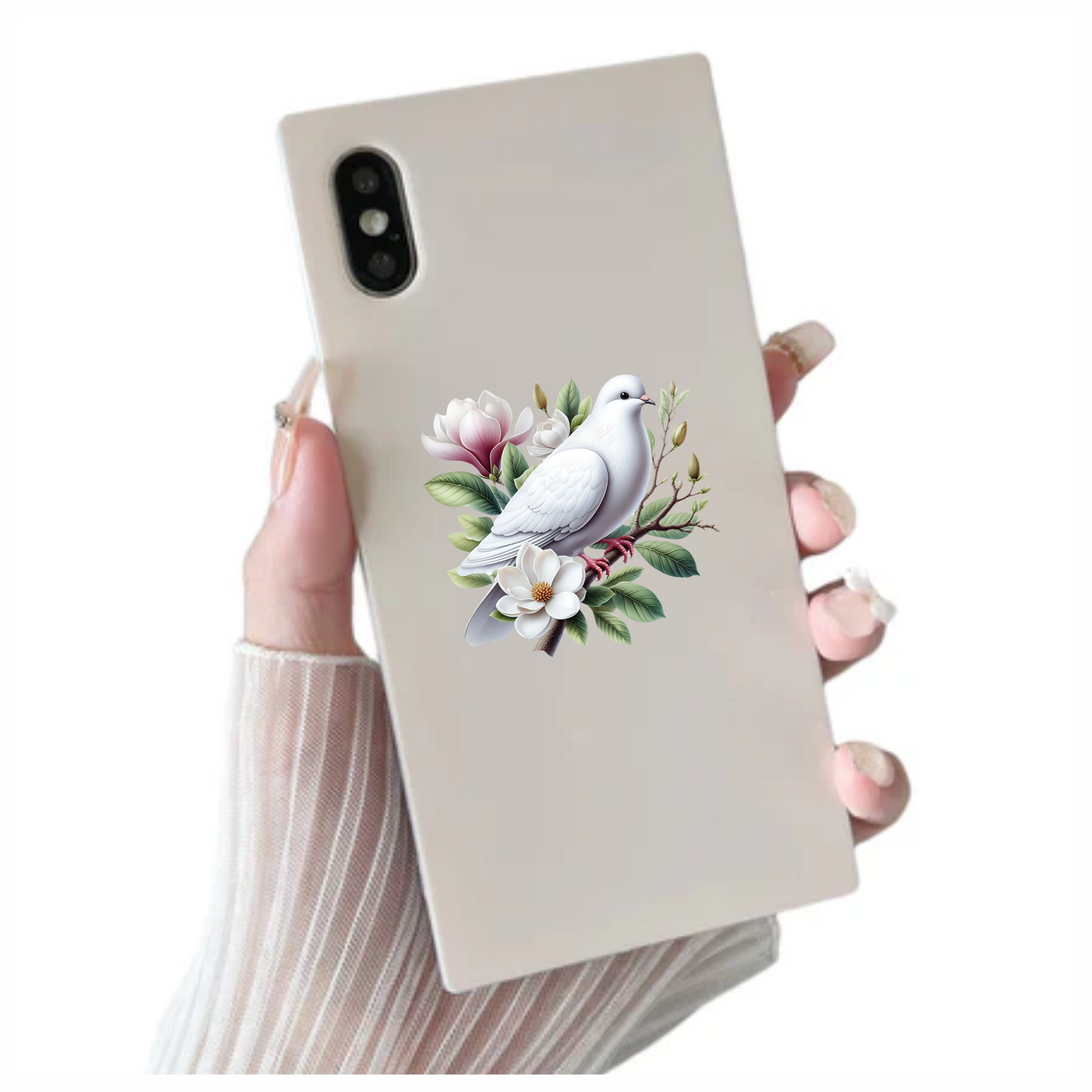 White Dove Bird Perched On Branch Vinyl Sticker Decal