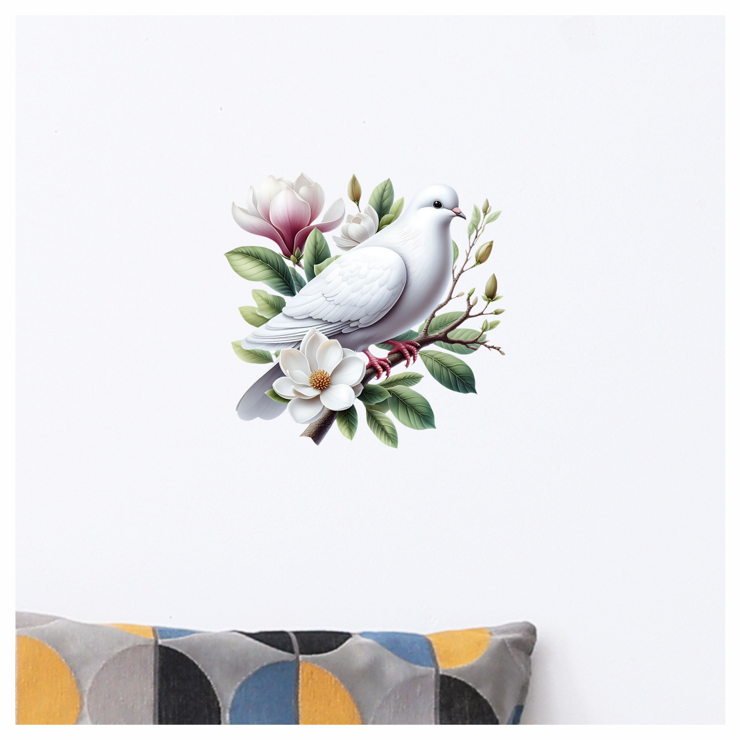 White Dove Bird Perched On Branch Vinyl Sticker Decal