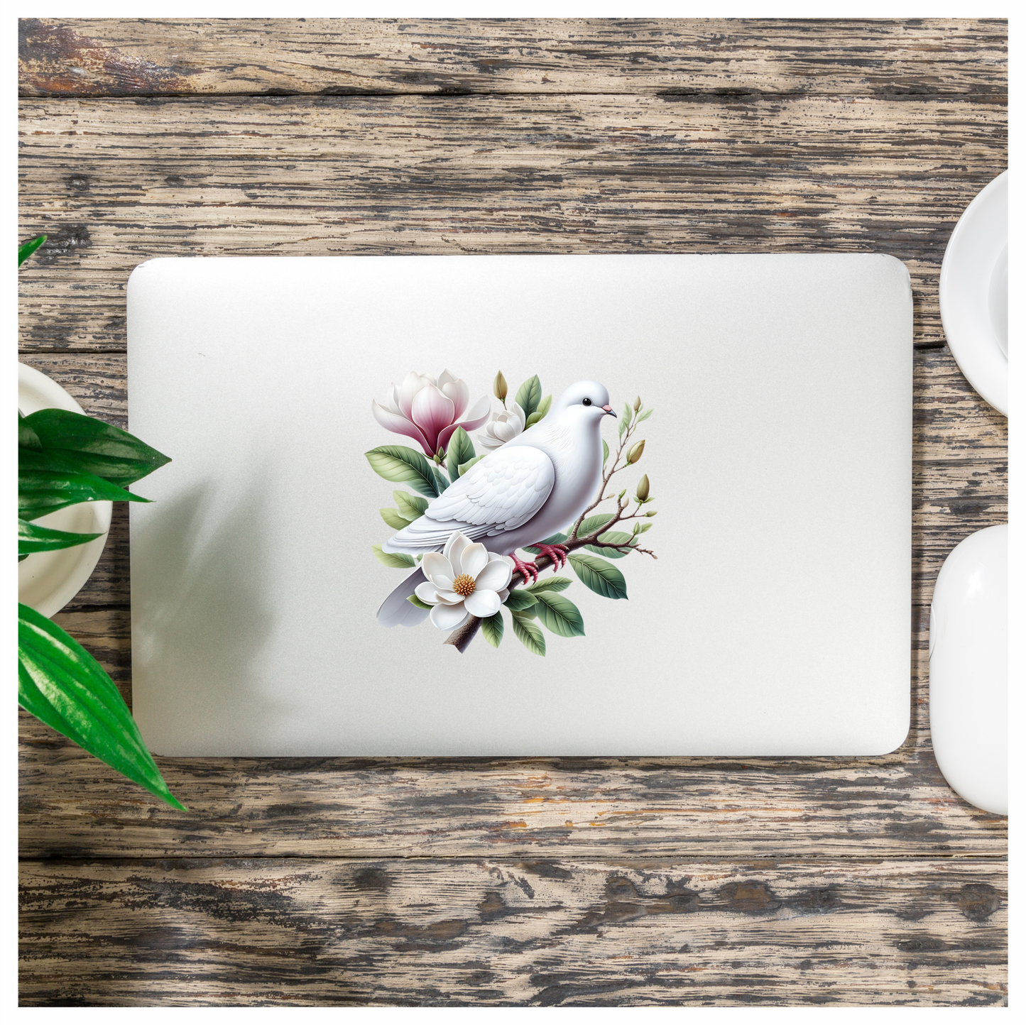 White Dove Bird Perched On Branch Vinyl Sticker Decal
