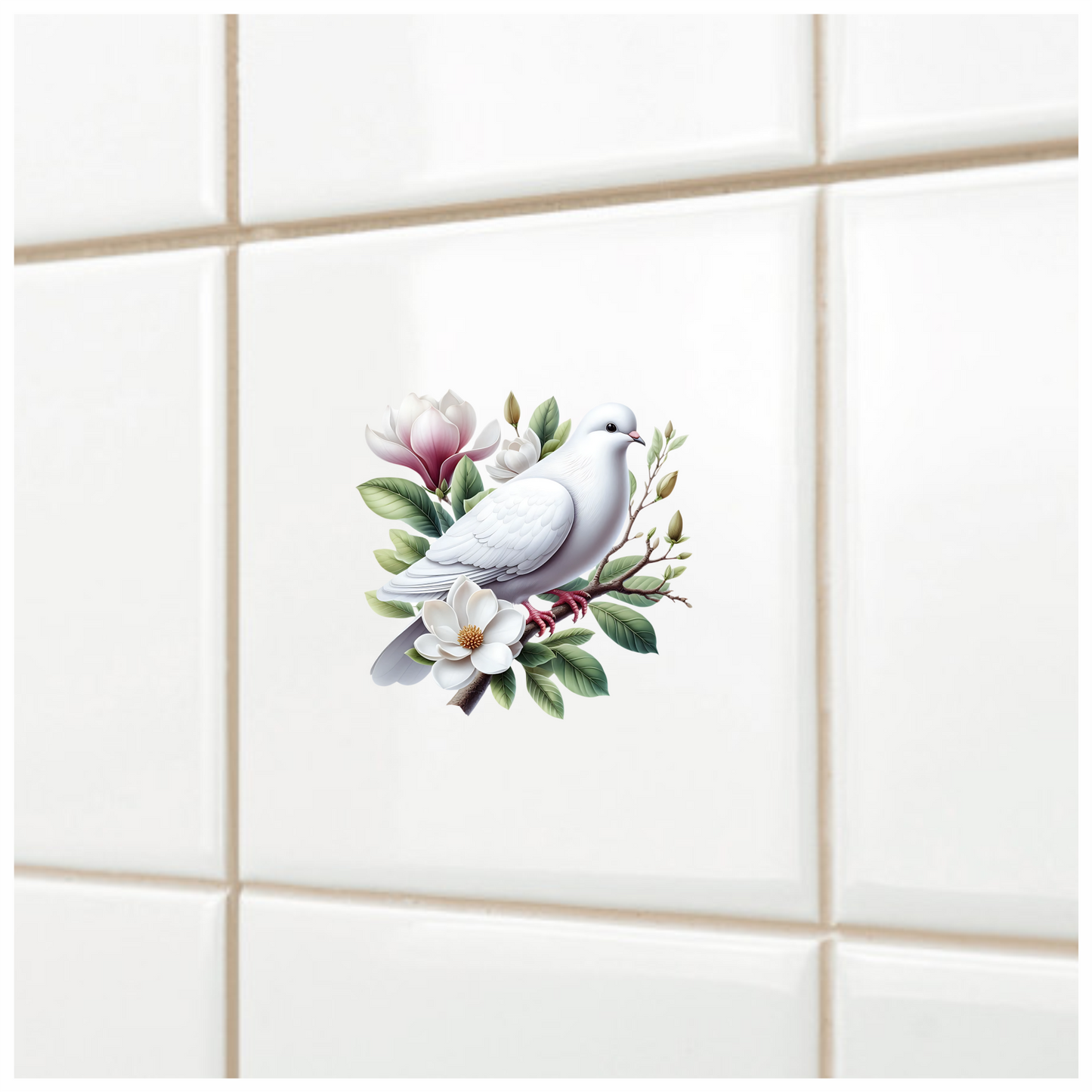 White Dove Bird Perched On Branch Vinyl Sticker Decal