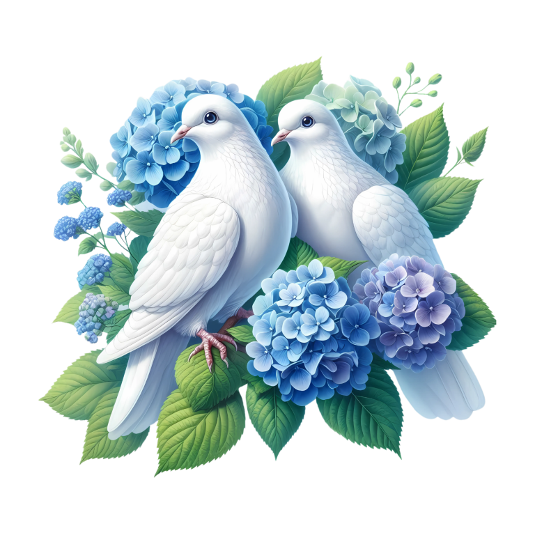 White Doves Birds With Blue Flowers Vinyl Sticker Decal