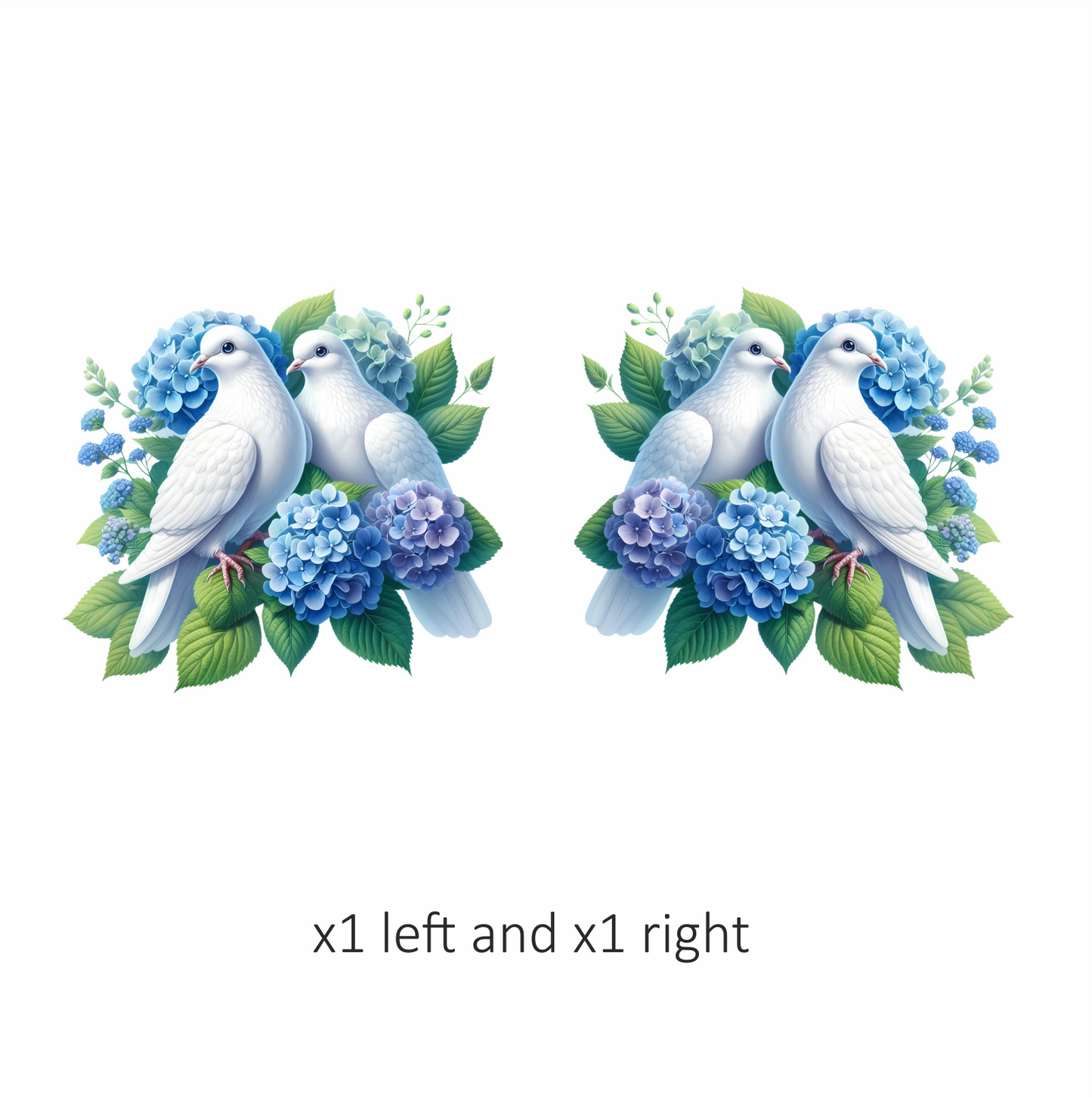 White Doves Birds With Blue Flowers Vinyl Sticker Decal