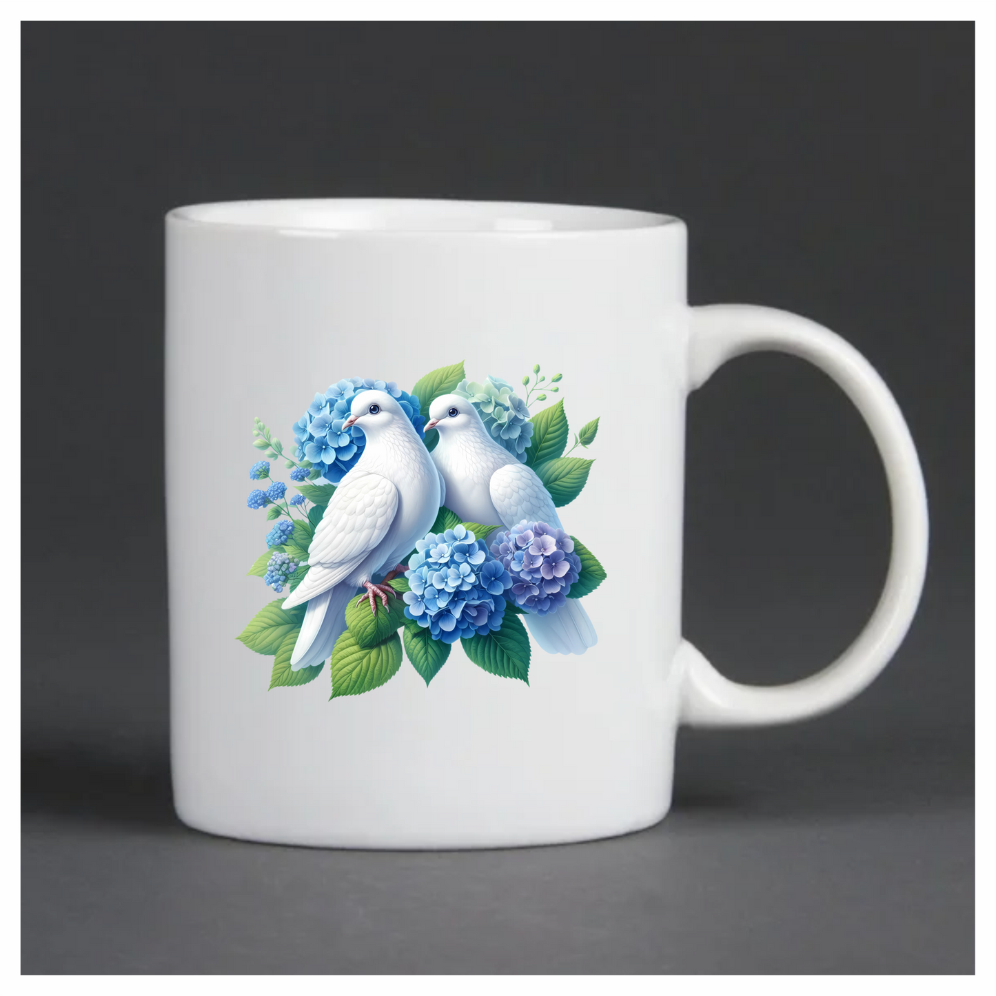 White Doves Birds With Blue Flowers Vinyl Sticker Decal