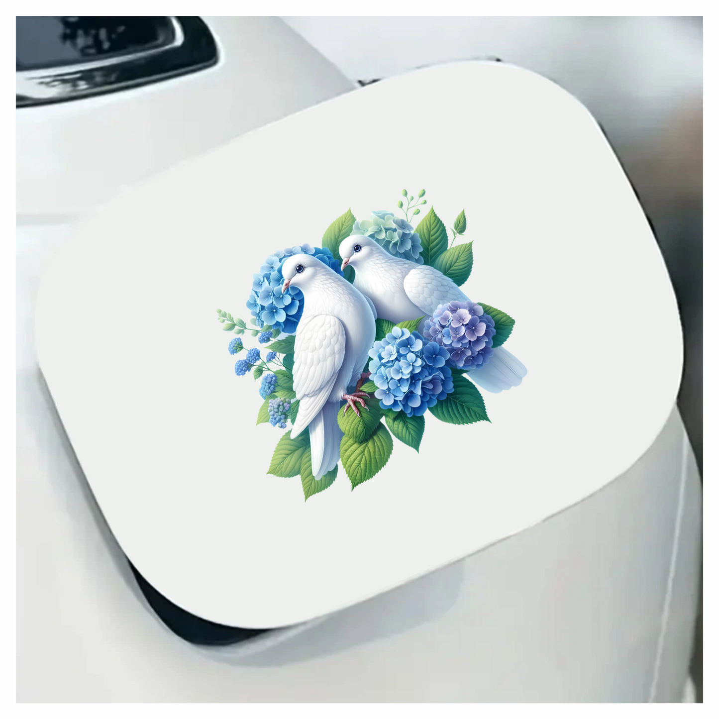 White Doves Birds With Blue Flowers Vinyl Sticker Decal