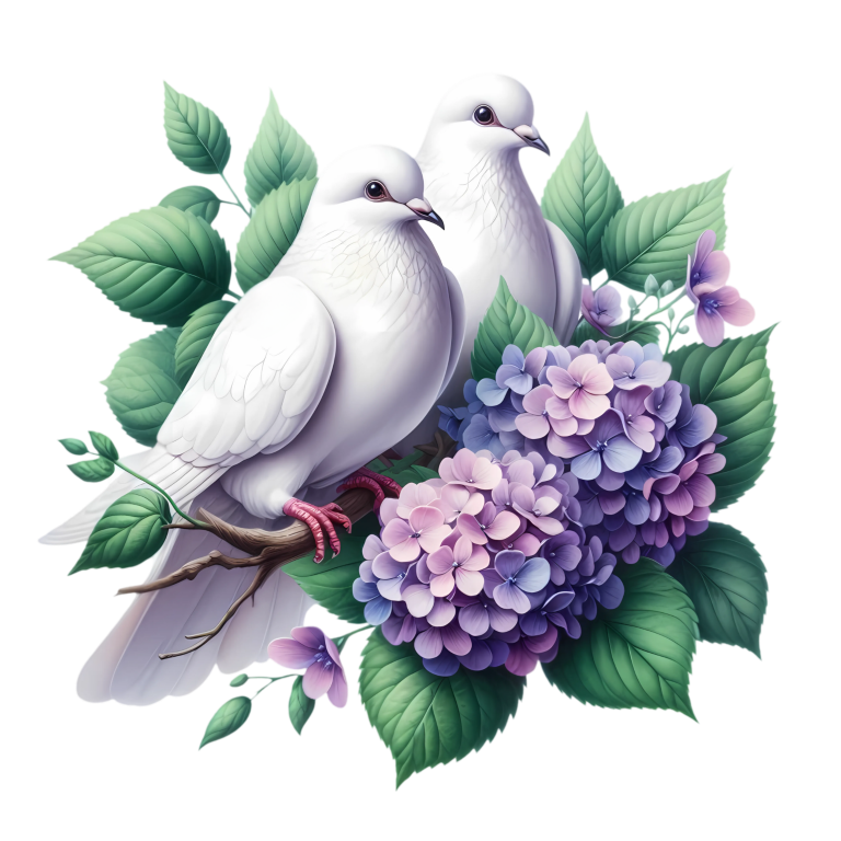 White Doves Birds With Purple Flowers Vinyl Sticker Decal