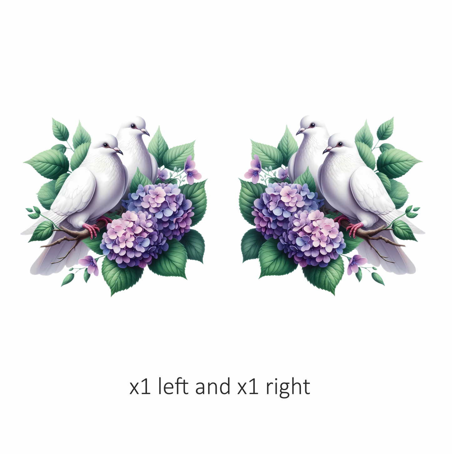 White Doves Birds With Purple Flowers Vinyl Sticker Decal