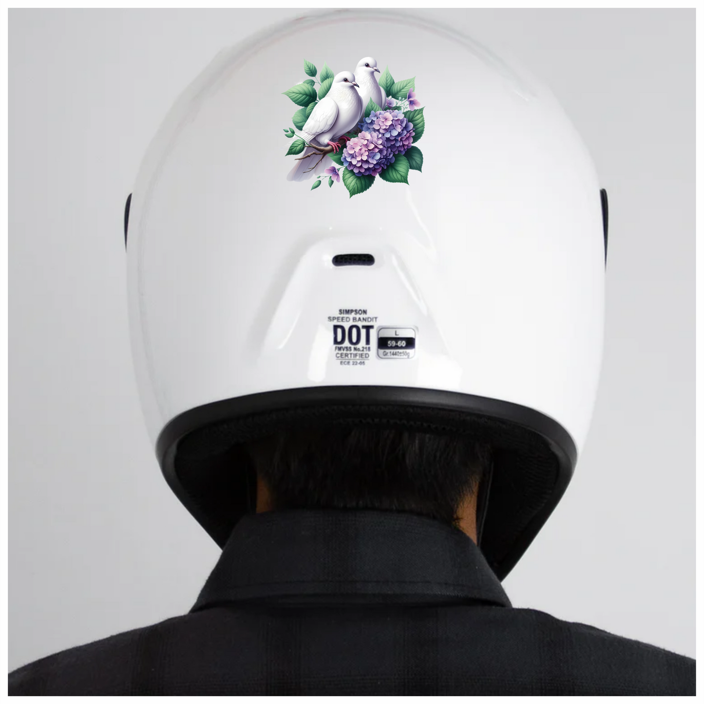 White Doves Birds With Purple Flowers Vinyl Sticker Decal