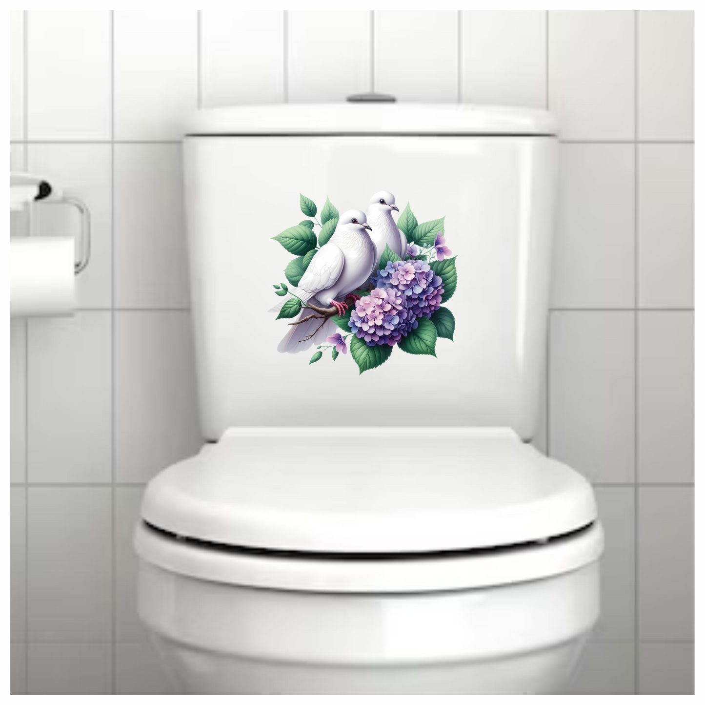 White Doves Birds With Purple Flowers Vinyl Sticker Decal