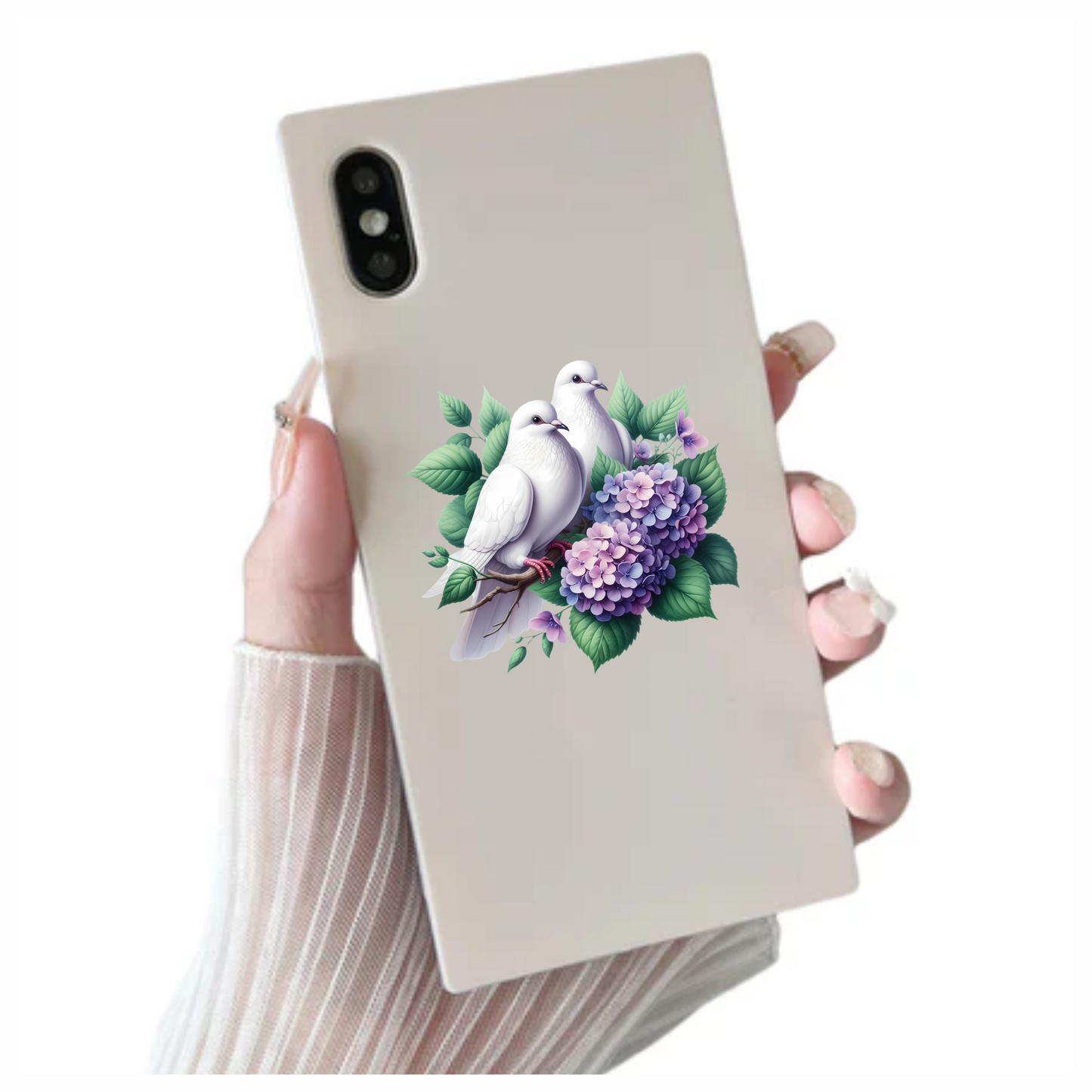 White Doves Birds With Purple Flowers Vinyl Sticker Decal