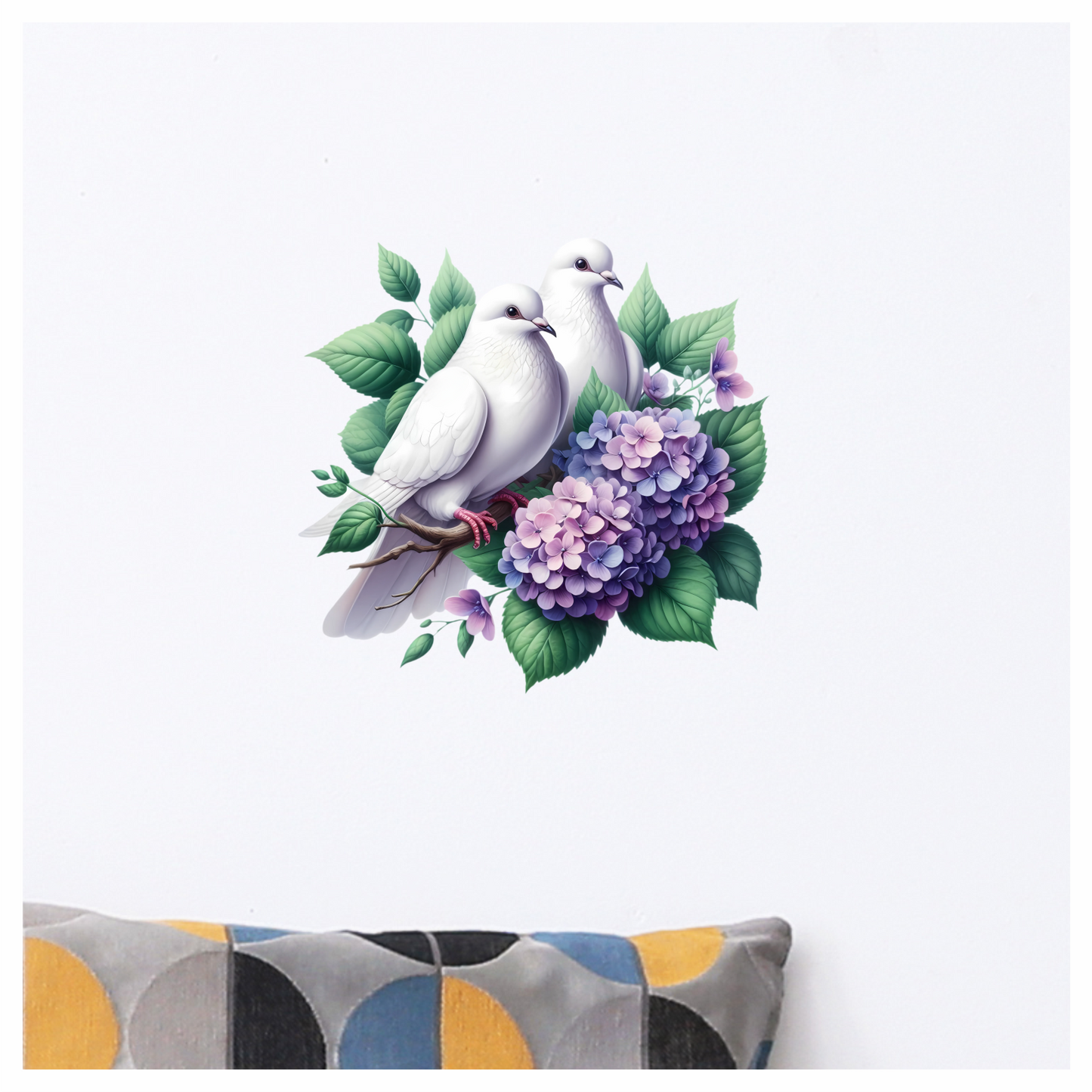 White Doves Birds With Purple Flowers Vinyl Sticker Decal