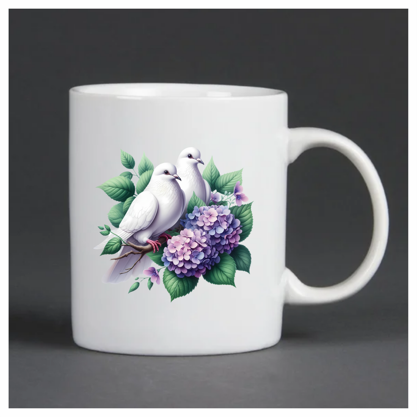 White Doves Birds With Purple Flowers Vinyl Sticker Decal