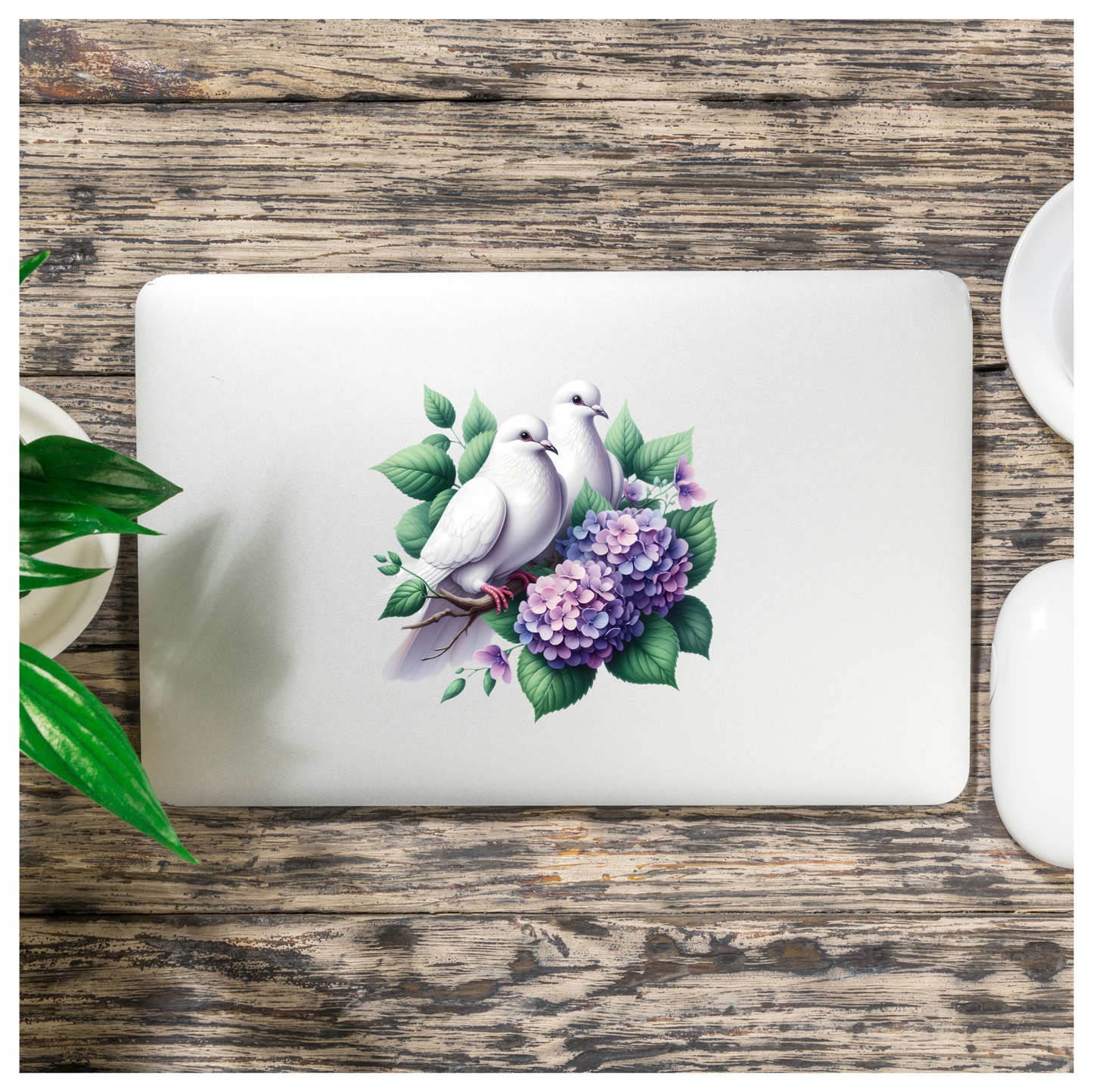 White Doves Birds With Purple Flowers Vinyl Sticker Decal
