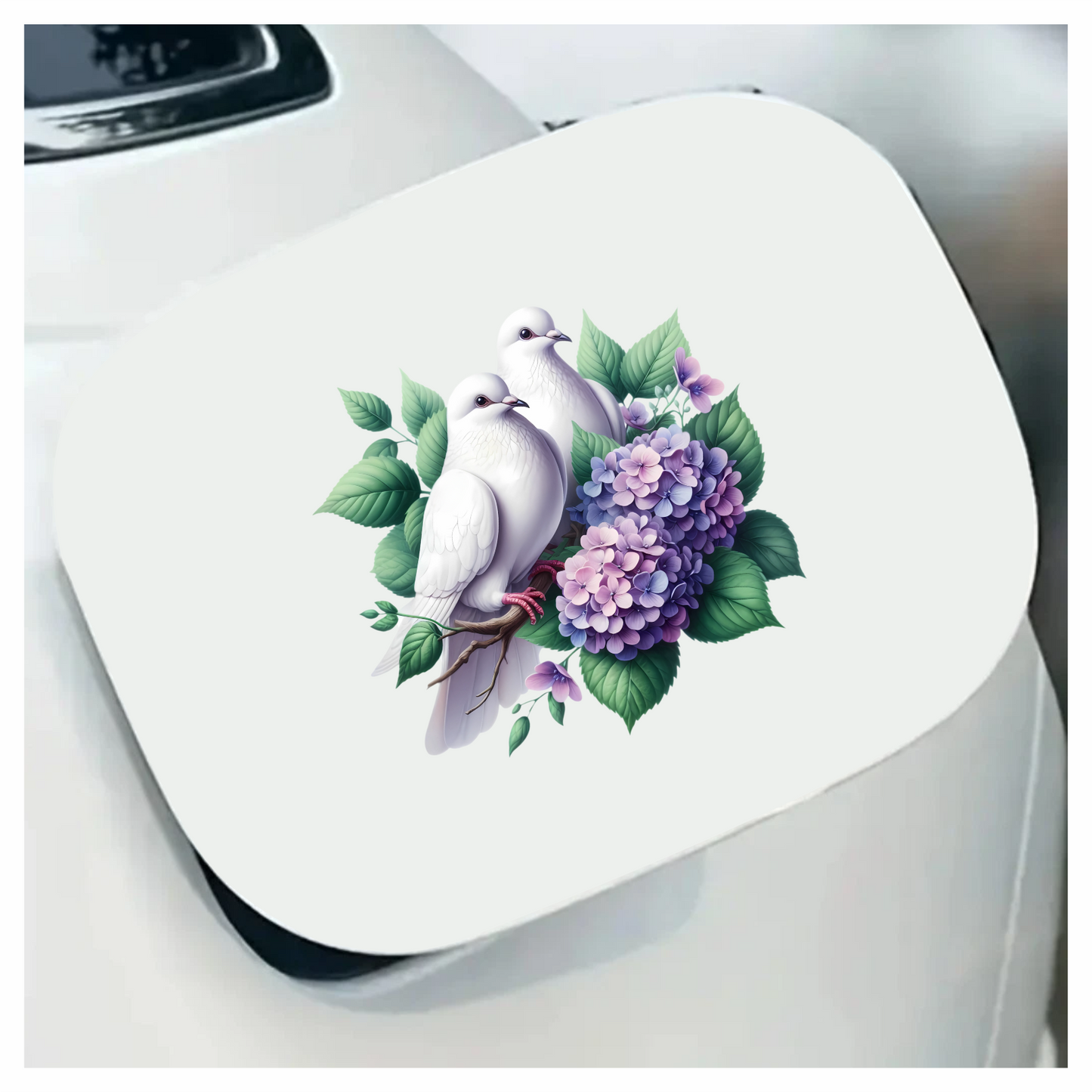 White Doves Birds With Purple Flowers Vinyl Sticker Decal