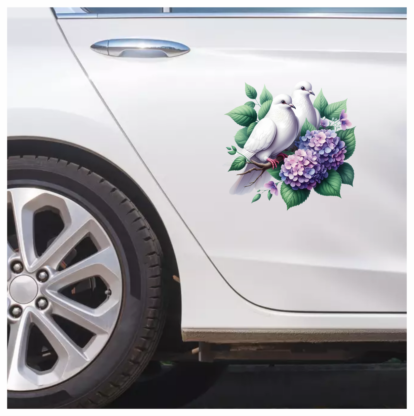 White Doves Birds With Purple Flowers Vinyl Sticker Decal