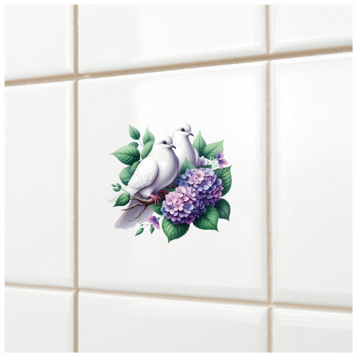 White Doves Birds With Purple Flowers Vinyl Sticker Decal