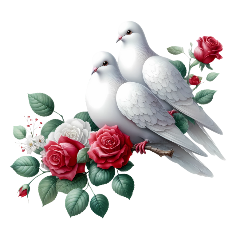 White Doves Birds With Red Roses Vinyl Sticker Decal