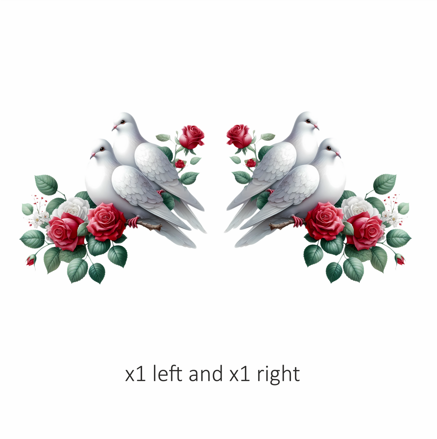 White Doves Birds With Red Roses Vinyl Sticker Decal