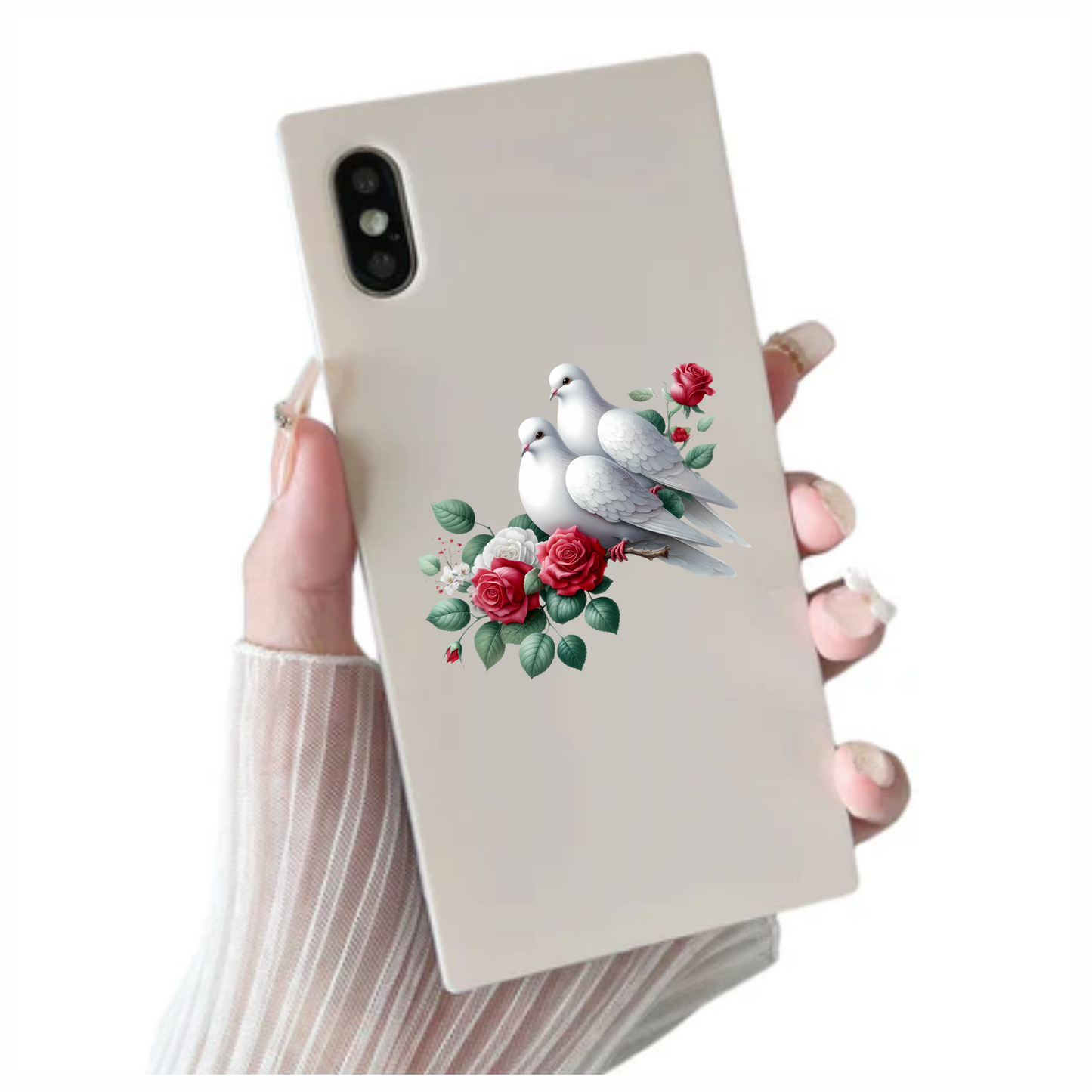 White Doves Birds With Red Roses Vinyl Sticker Decal