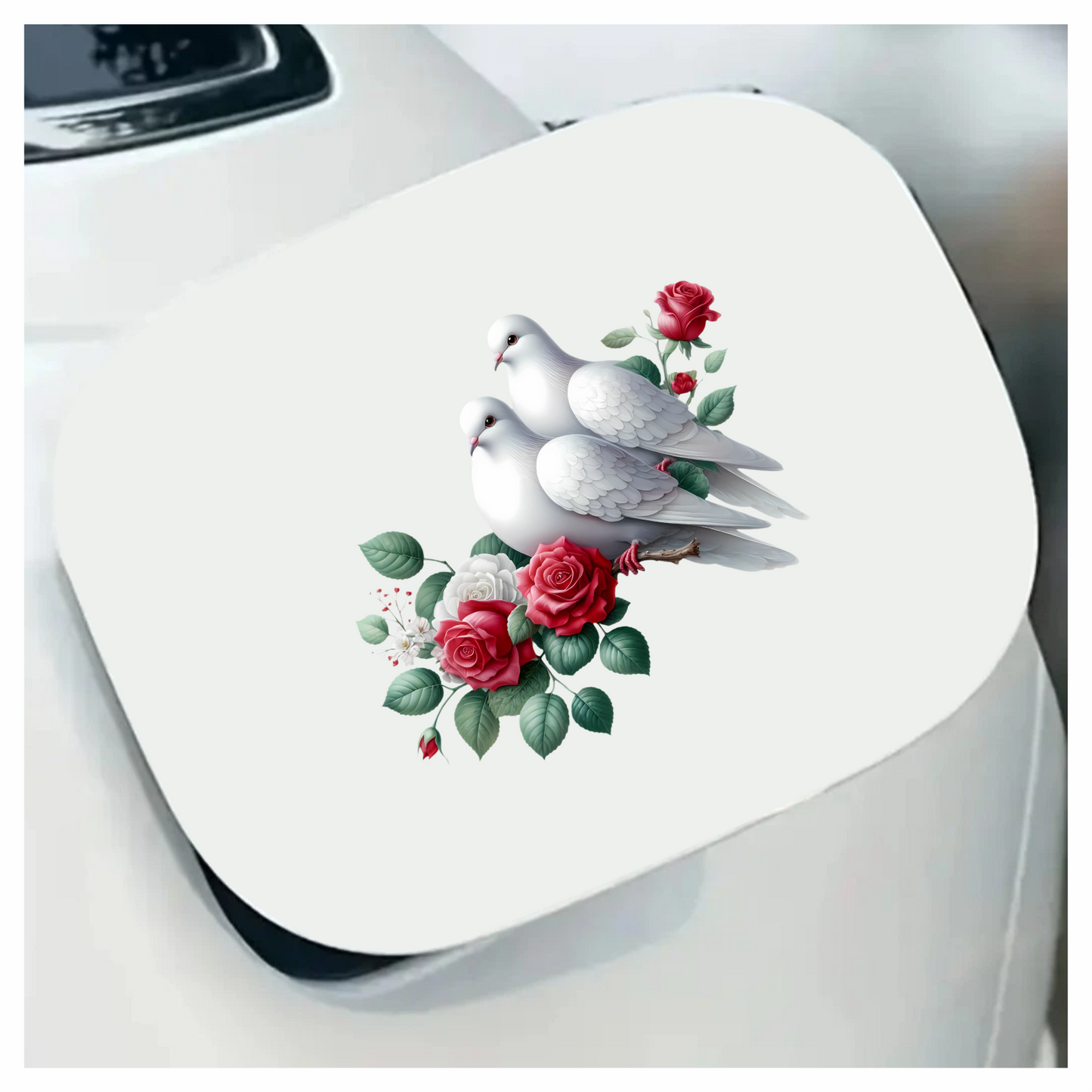 White Doves Birds With Red Roses Vinyl Sticker Decal