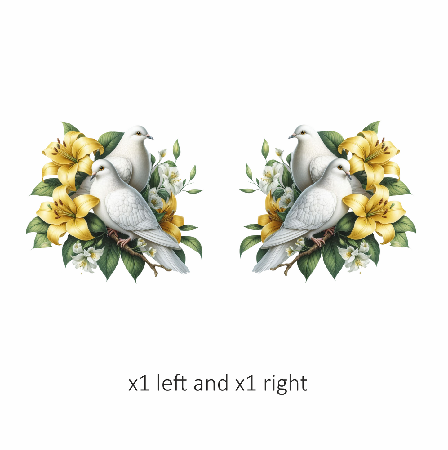 White Doves Yellow Lilies Green Leaves Vinyl Sticker Decal