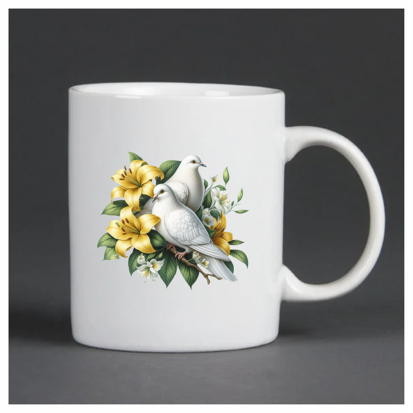 White Doves Yellow Lilies Green Leaves Vinyl Sticker Decal
